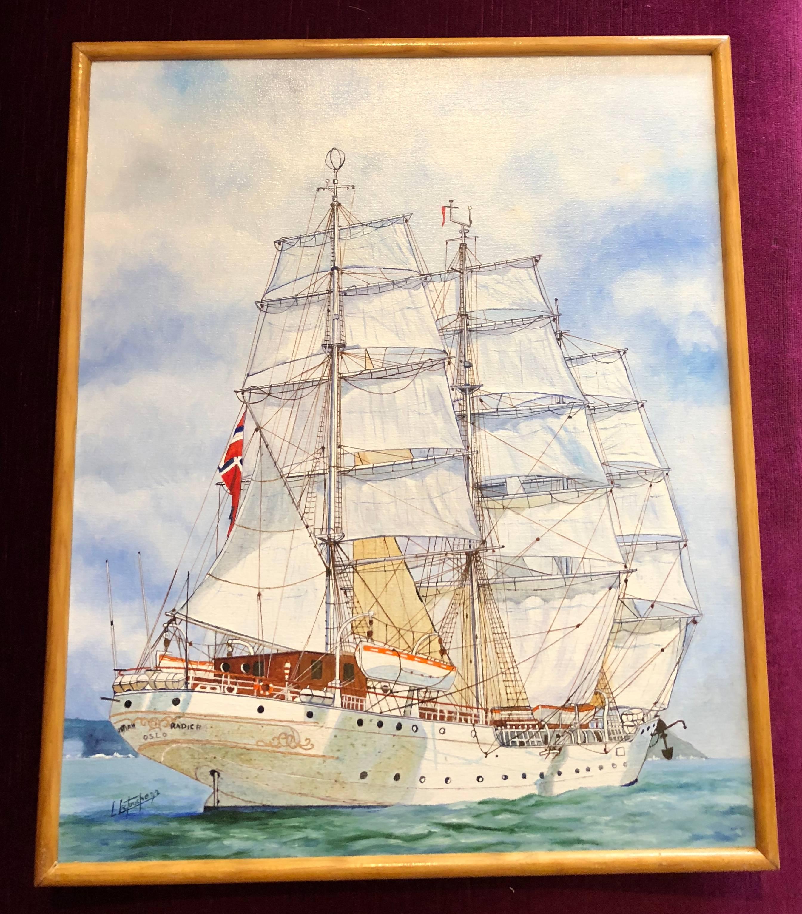 Christian Radich Ship, signed oil painting - Painting by Louis Letouche