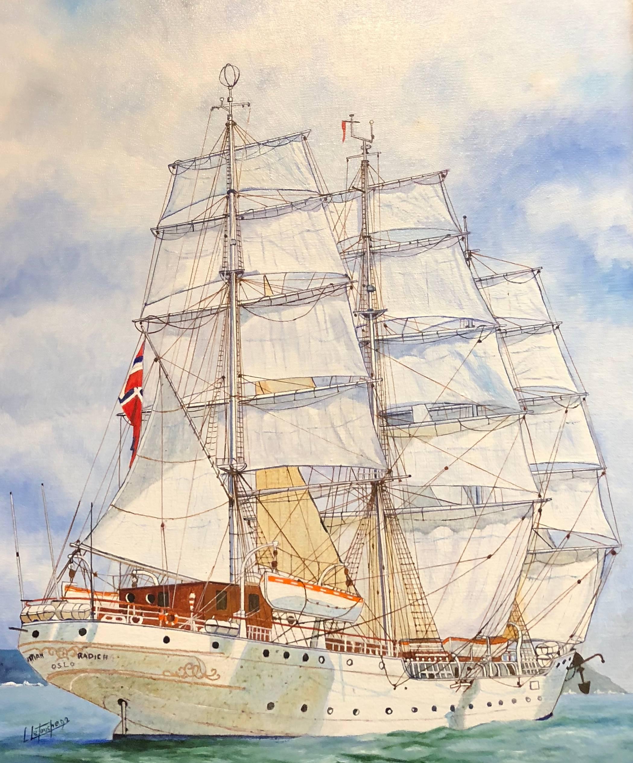 Louis Letouche Portrait Painting - Christian Radich Ship, signed oil painting