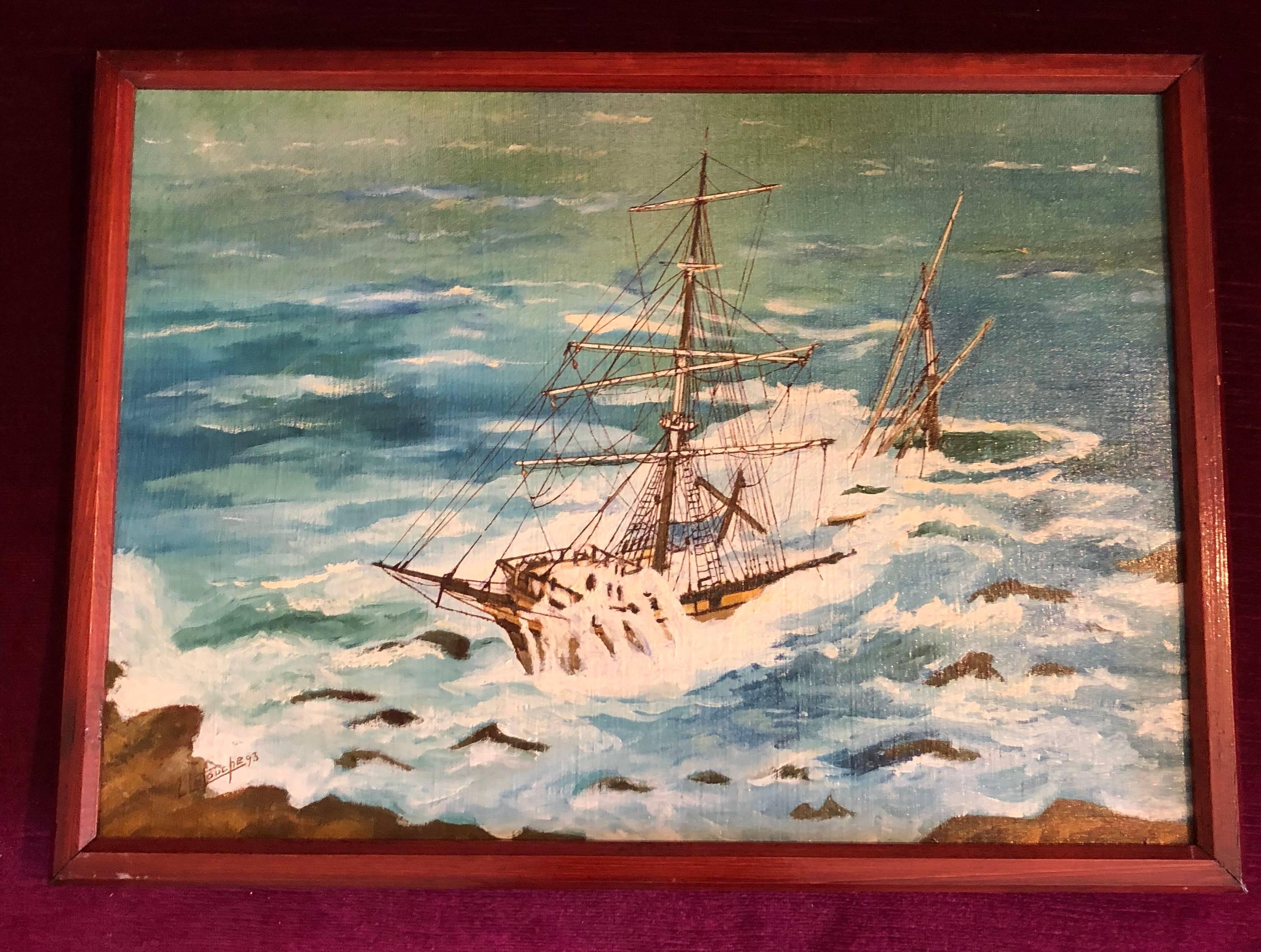 Cromdale Shipwreck, signed oil painting - Painting by Louis Letouche