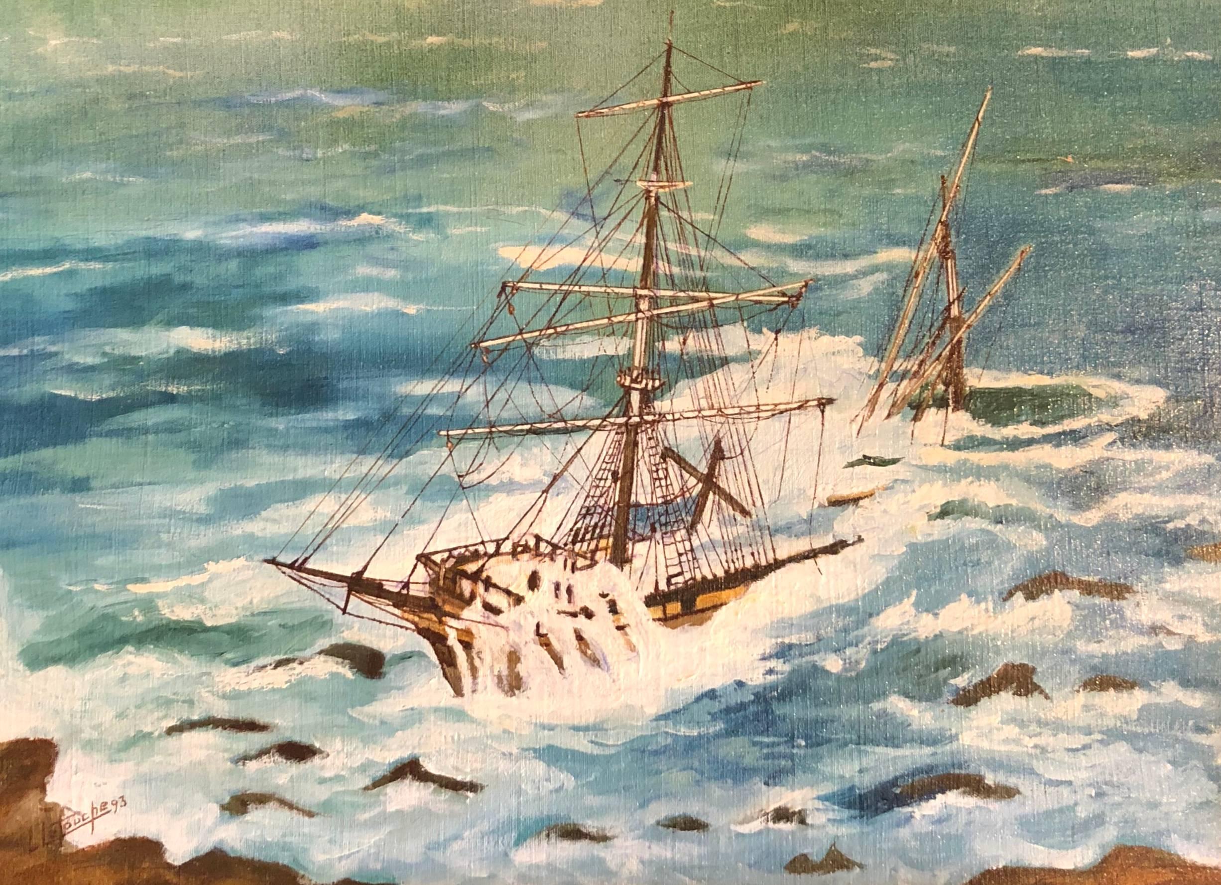 Cromdale Shipwreck, signed oil painting