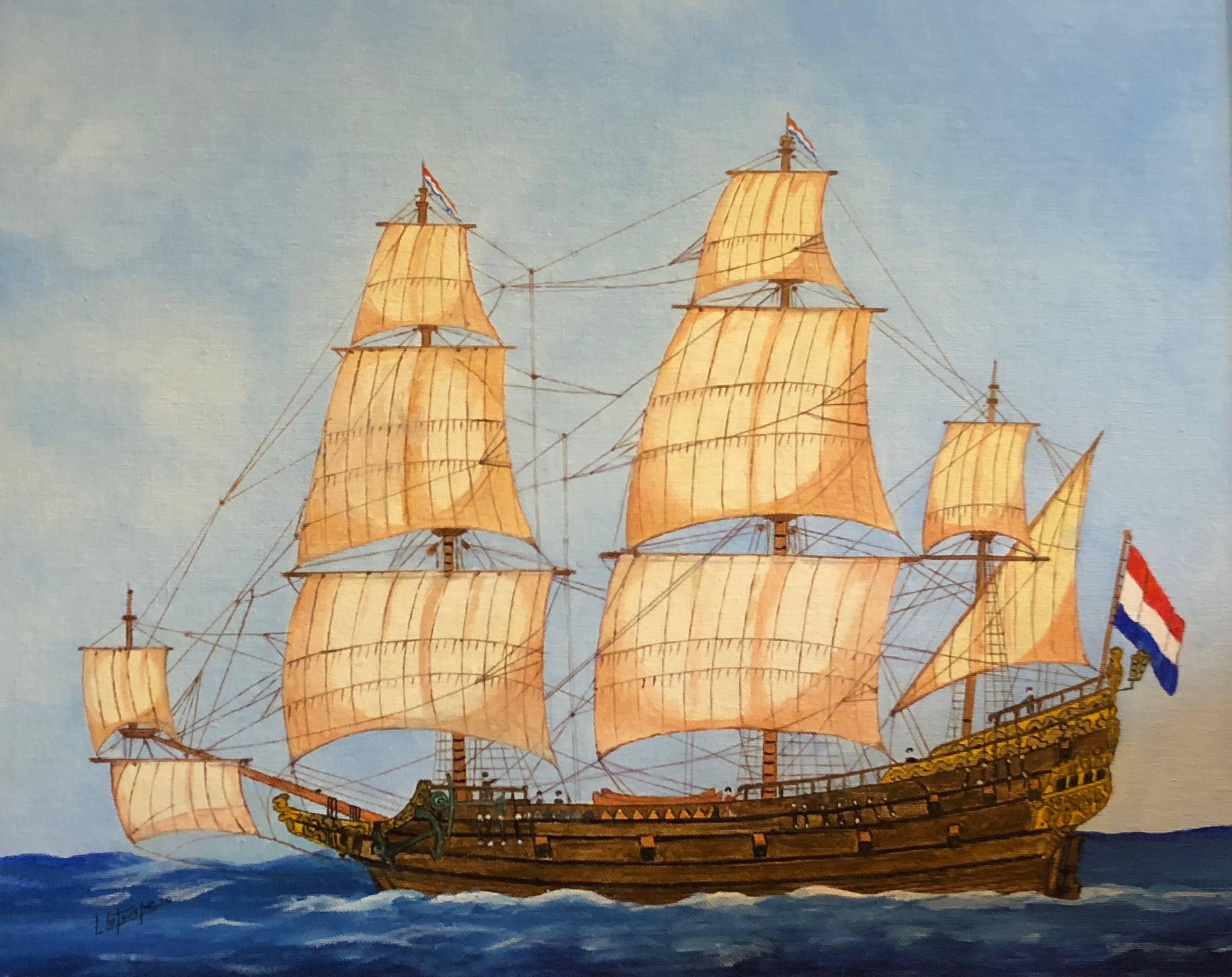 Dutch Warship 17th Century, signed oil painting