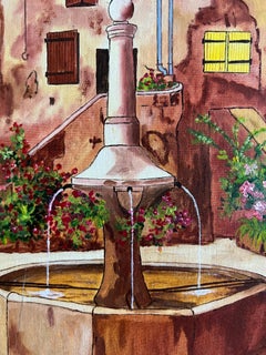 Pintura contemporánea de la fuente, La fuente del pueblo. Aldea Francesa.