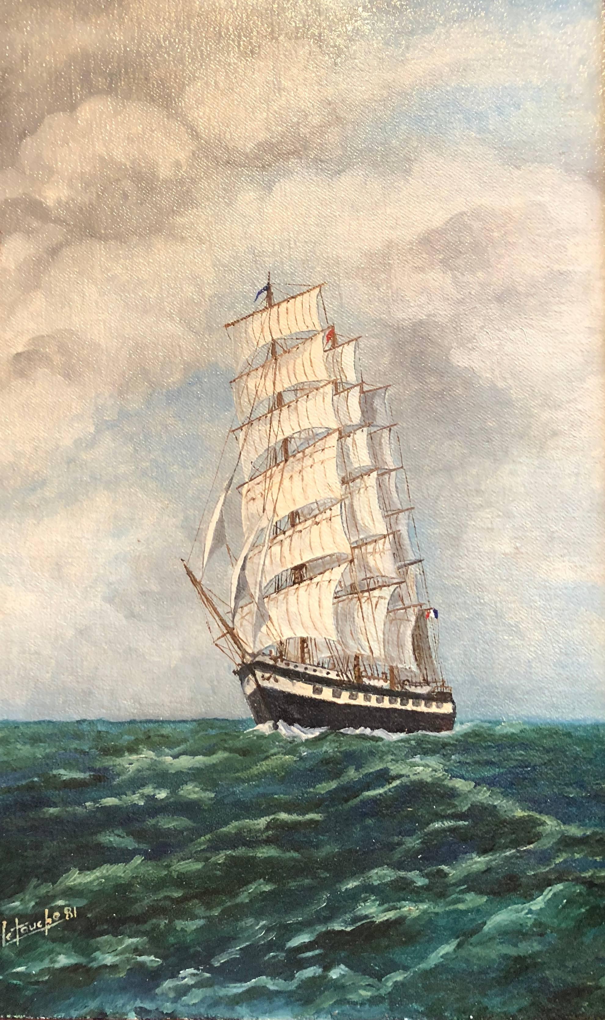 Louis Letouche Portrait Painting - French Orient Ship, signed oil painting
