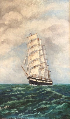 French Orient Ship, signed oil painting