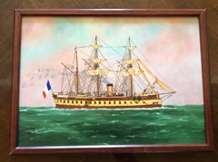 Gloire ship portrait, signed oil painting