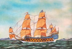 Peinture à l'huile signée La Couronne Ship