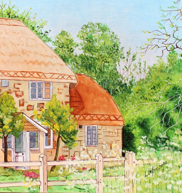 Le Petit gray cottage - Beige Interior Painting by Louis Letouche