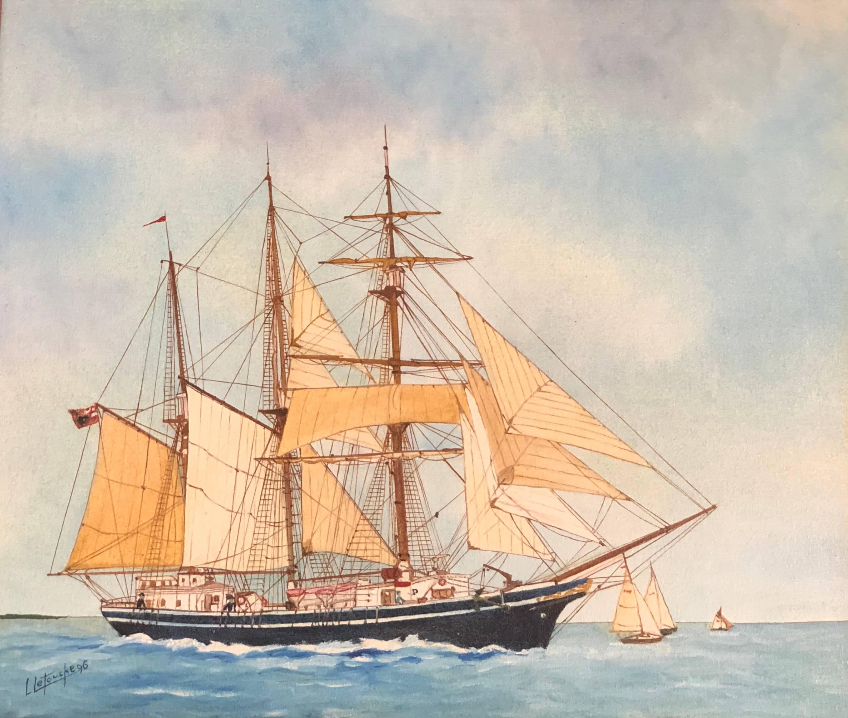 Portrait Painting Louis Letouche - Peinture à l'huile Regina Maris Ship, signée