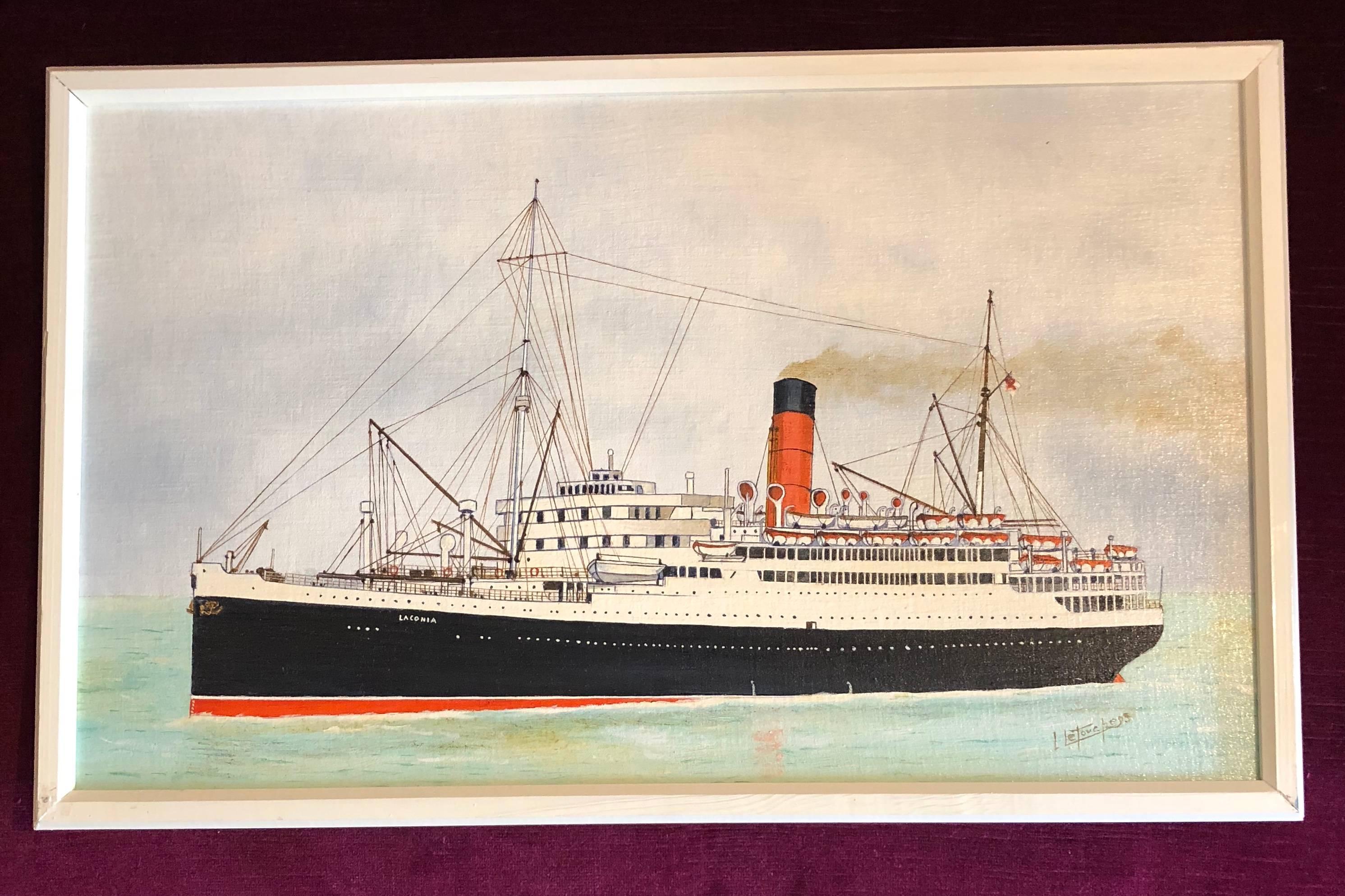 RMS Laconia, dipinto a olio firmato - Painting di Louis Letouche