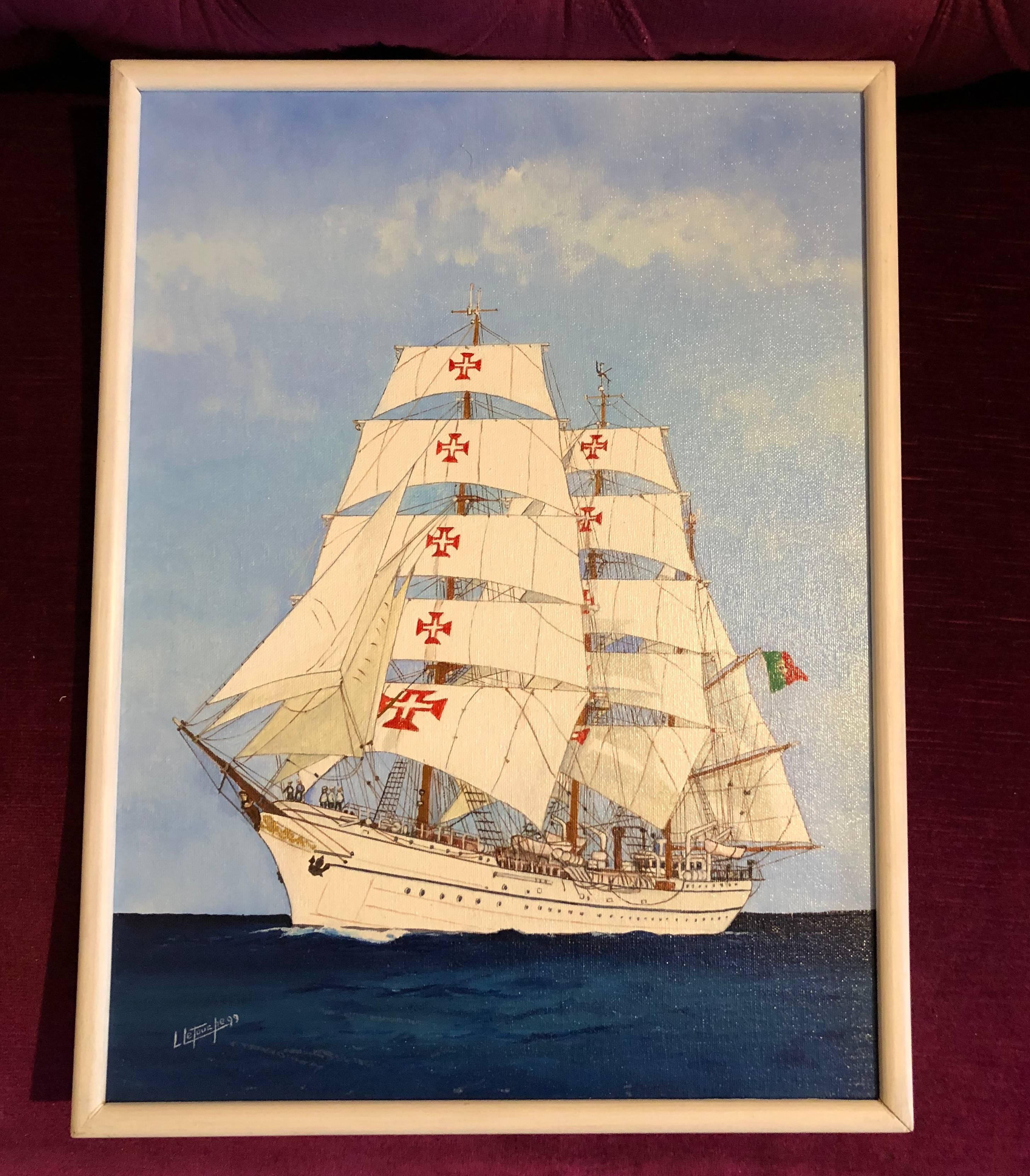 Sagres II Ship Portrait 20th Century, signed oil painting - Painting by Louis Letouche