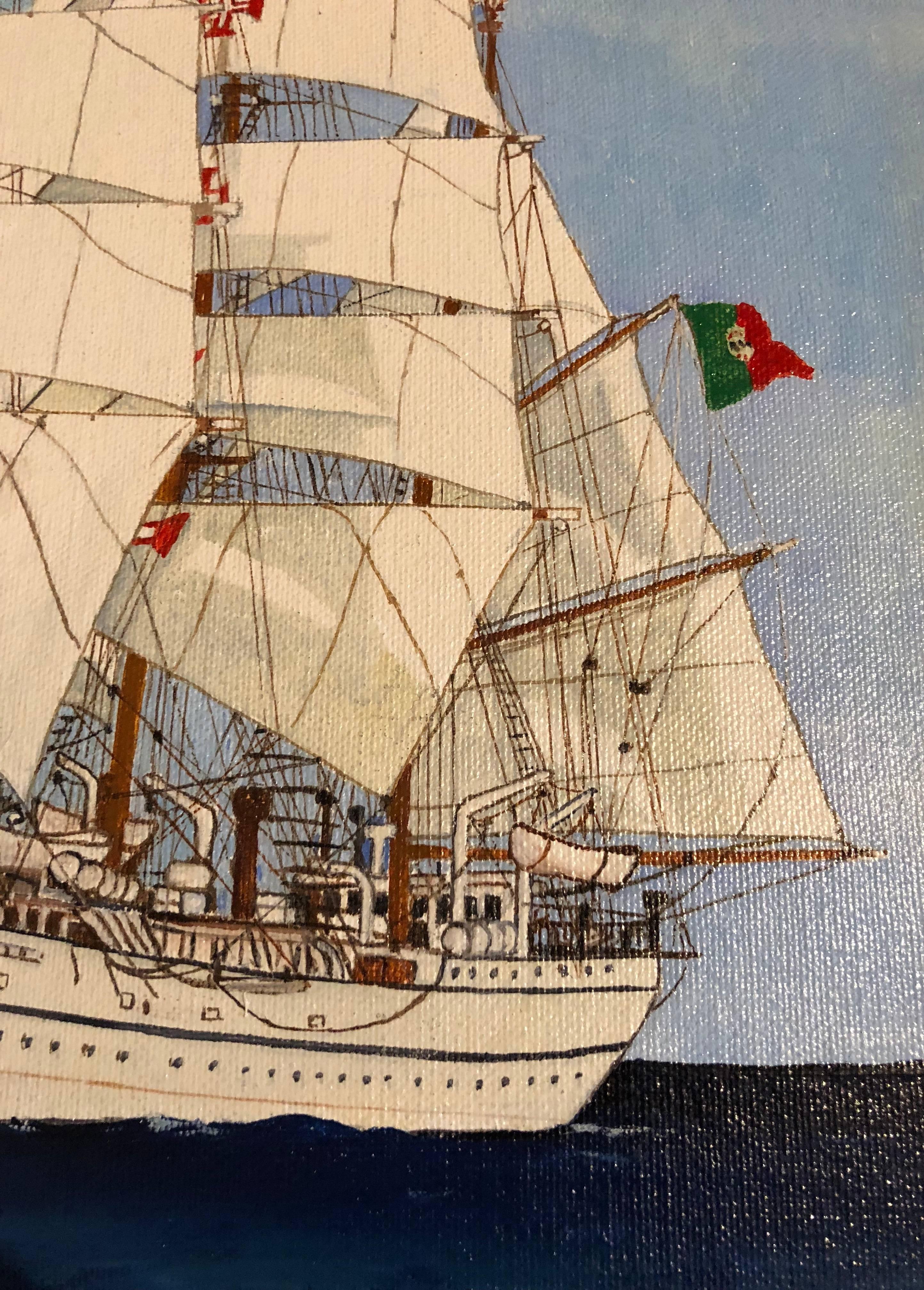 Sagres II Schiffsporträt des 20. Jahrhunderts, signiertes Ölgemälde (Realismus), Painting, von Louis Letouche