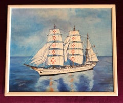 Sagres Ship Portrait signed oil painting