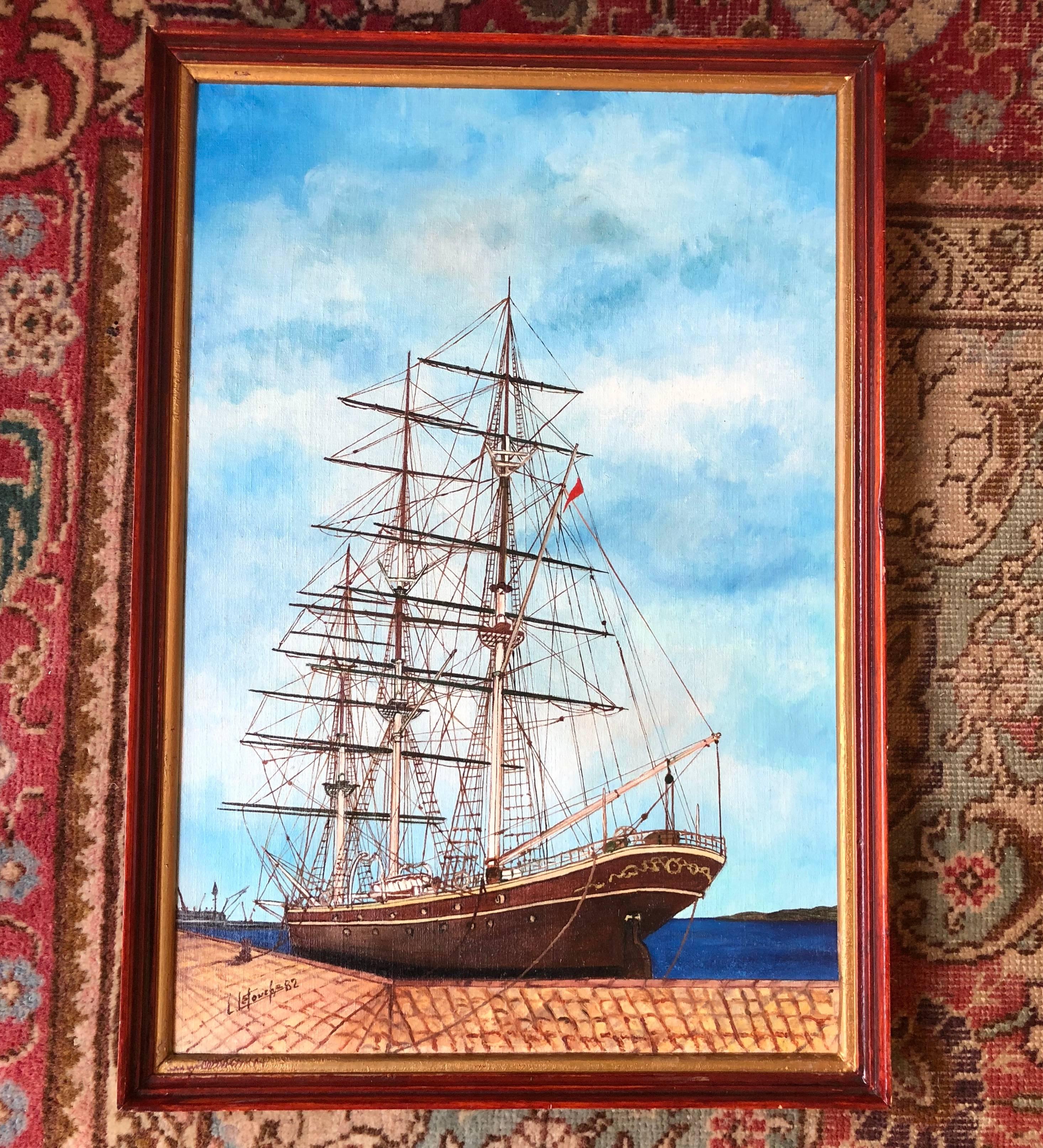The Cutty Sark, signed oil painting - Painting by Louis Letouche