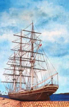 Used The Cutty Sark, signed oil painting