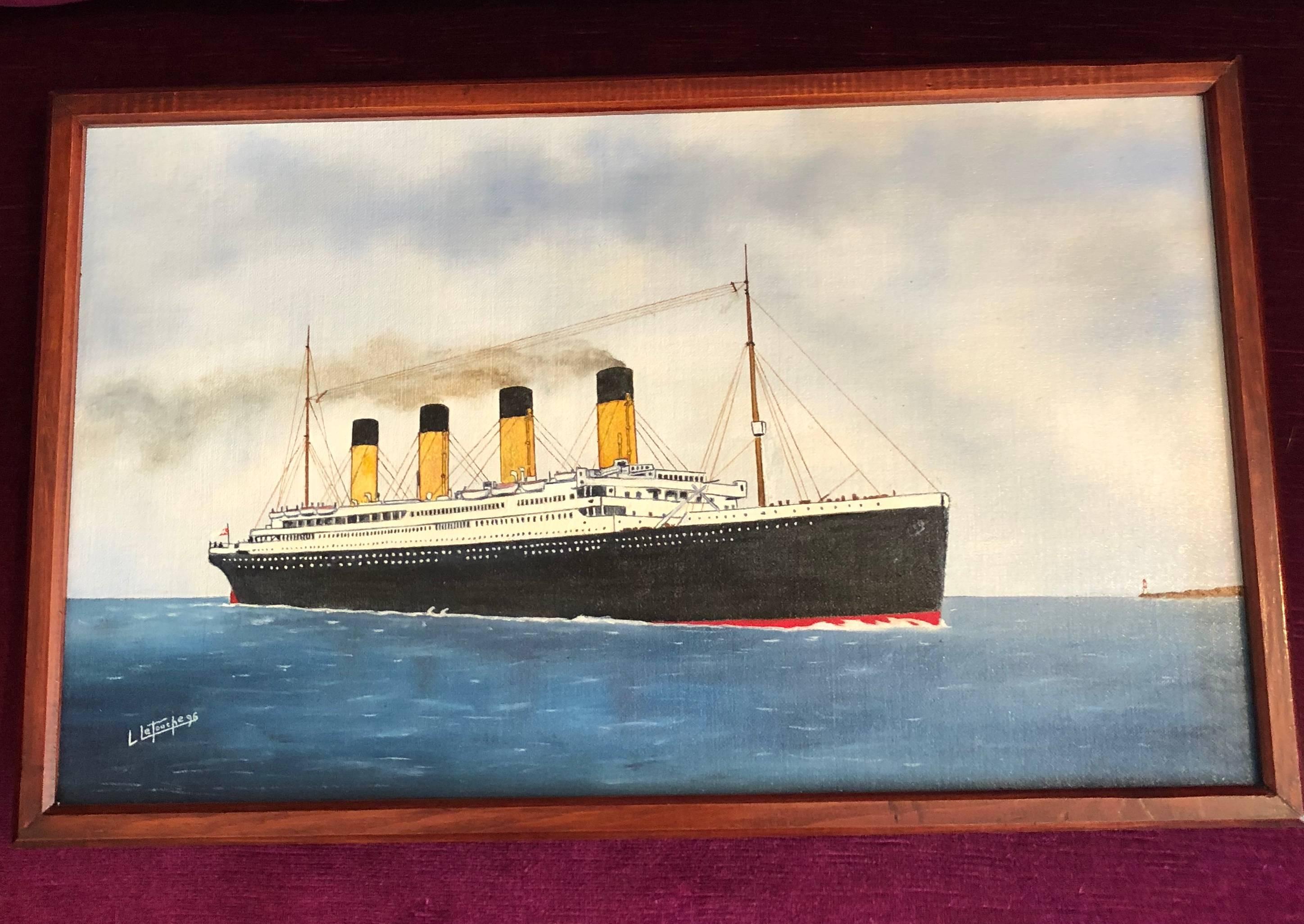The Titanic, signed oil painting - Painting by Louis Letouche