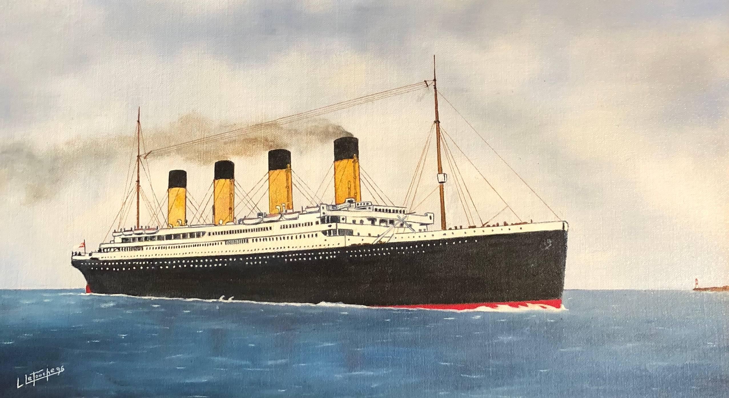 Louis Letouche Landscape Painting - The Titanic, signed oil painting