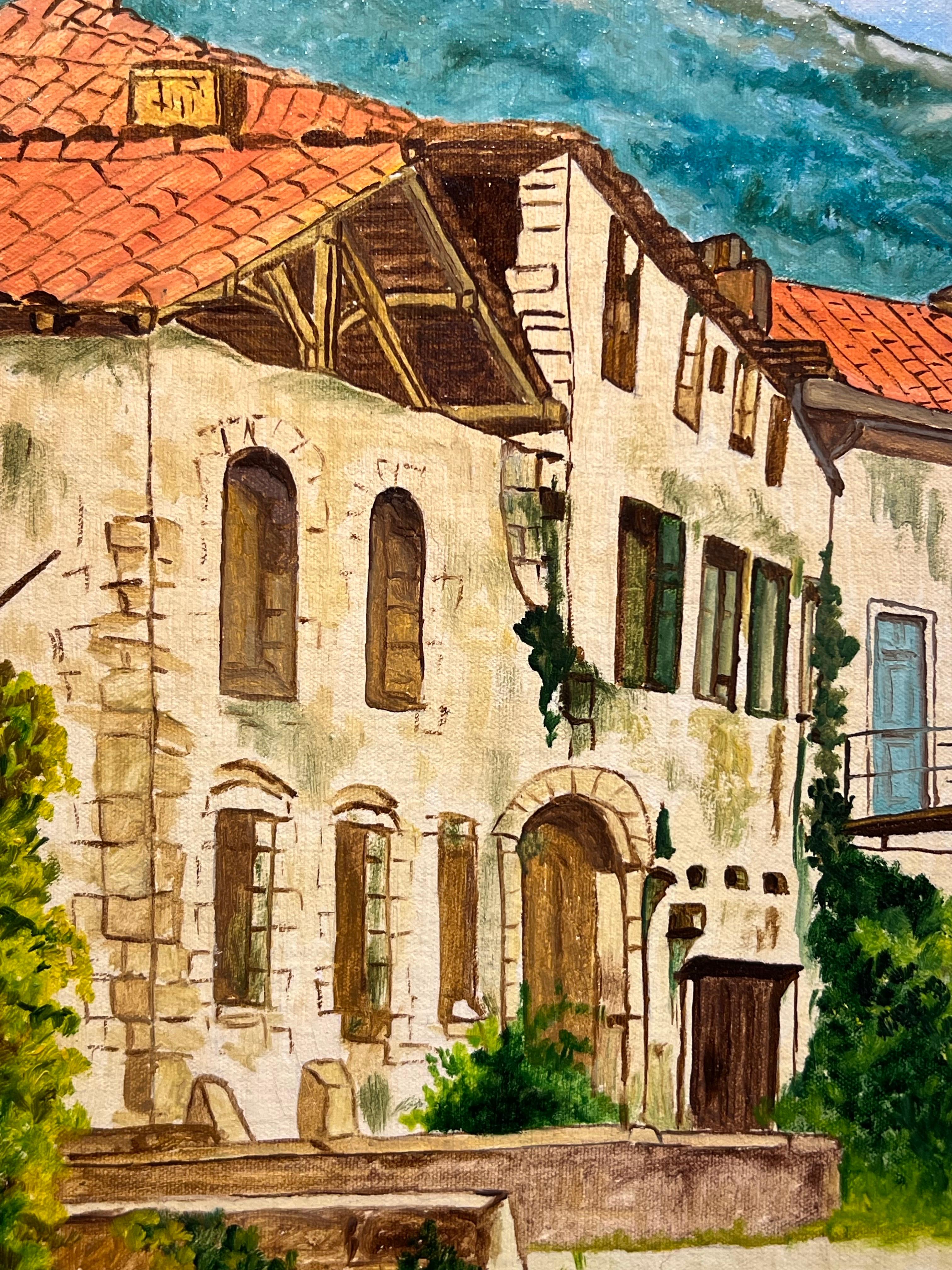 Peinture à l'huile de village français, Saint Antonin Noble - Beige Landscape Painting par Louis Letouche