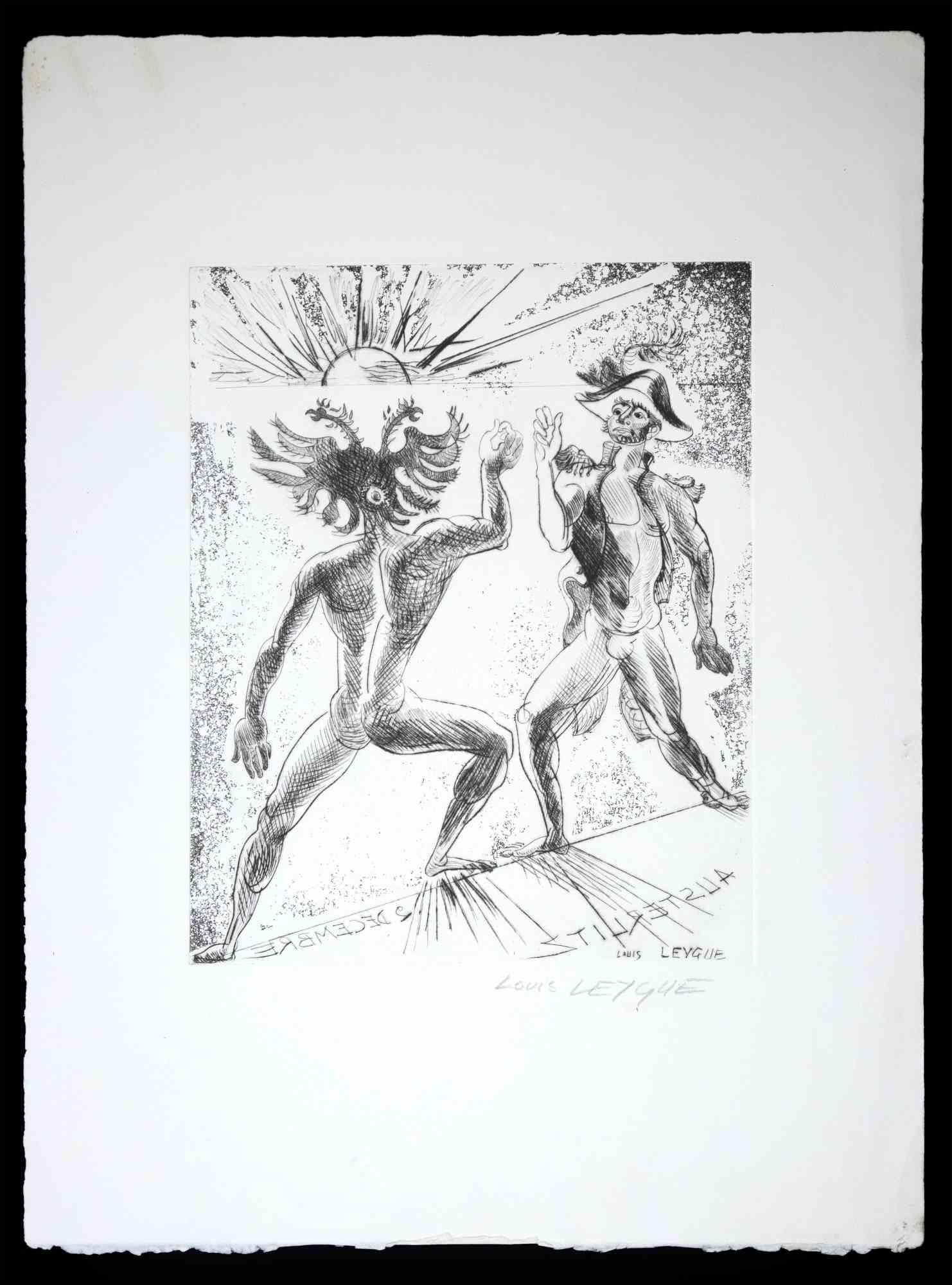 Austerlitz-5 Décembre is an original etching realized in the late 20th Century by Louis Leygue (1905-1992).

Good conditions except.

The artwork is depicted through strong strokes in a well-balanced composition.