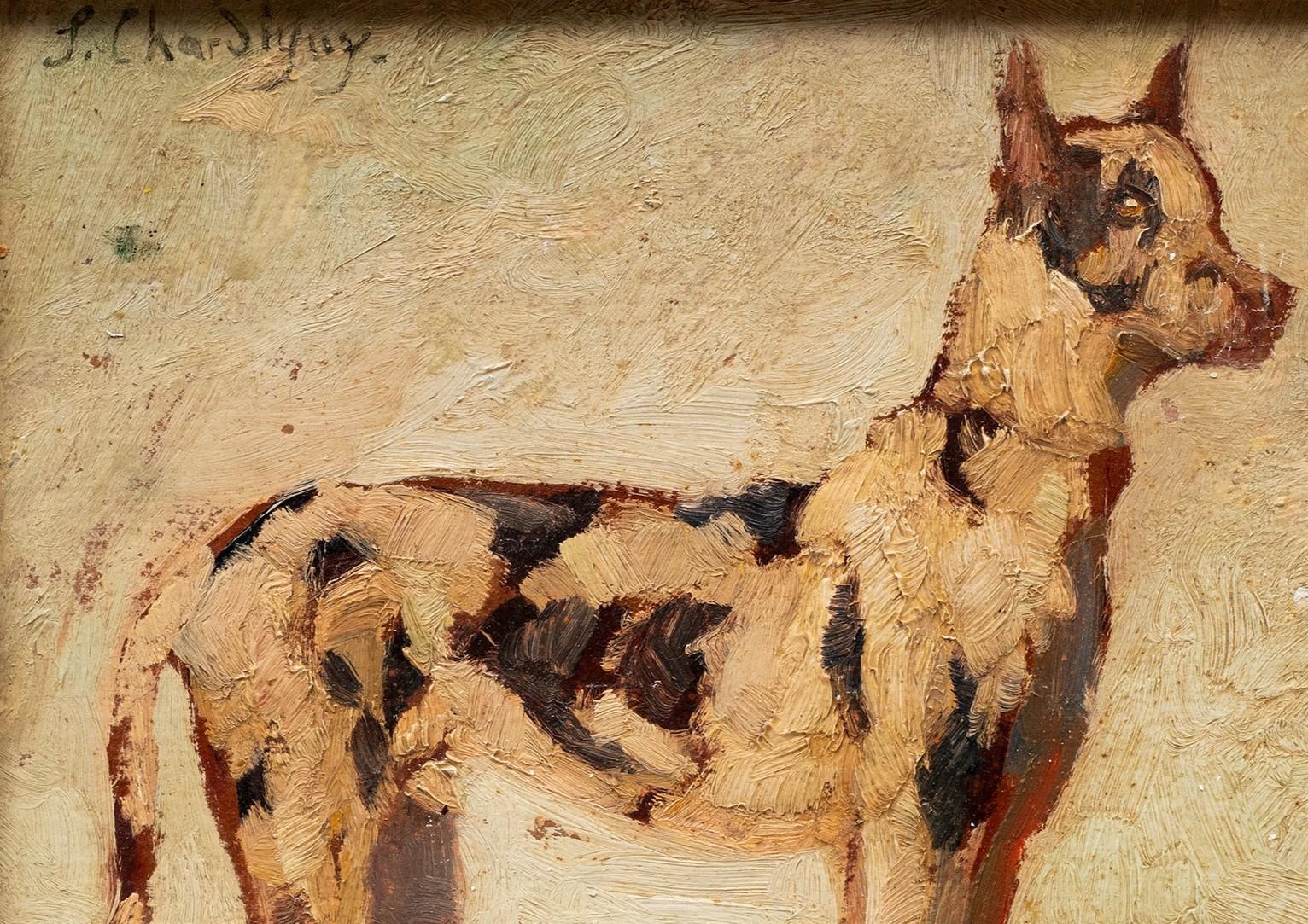 Portrait d'un dogue allemand par Jules Chardigny (1842-1892) - Marron Animal Painting par Louis Léger Chardin 