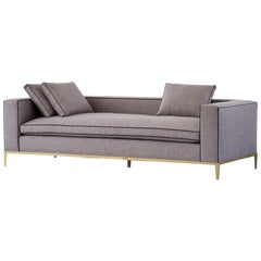 Louis Linen Sofa/Daybed with Leather Piping Brass/Bronze Base, Mandy Graham