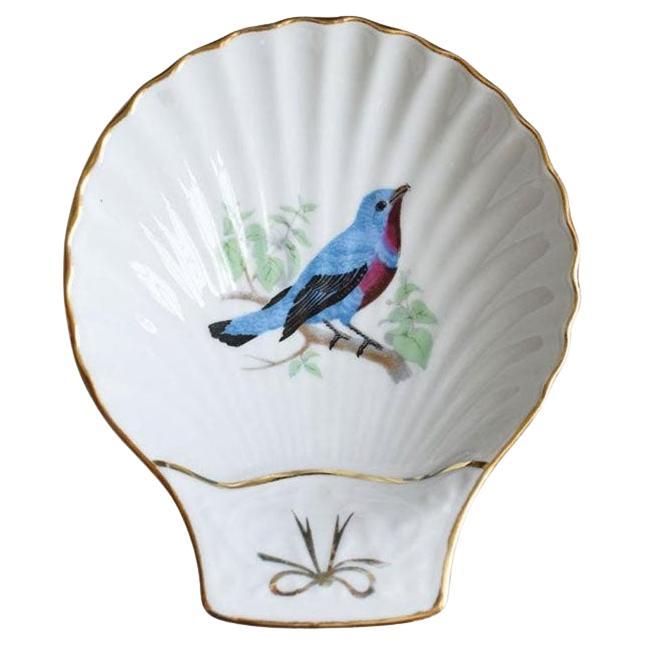 Plat à bijoux Le Faune en porcelaine Louis Lourioux à motif oiseau coquillage, France