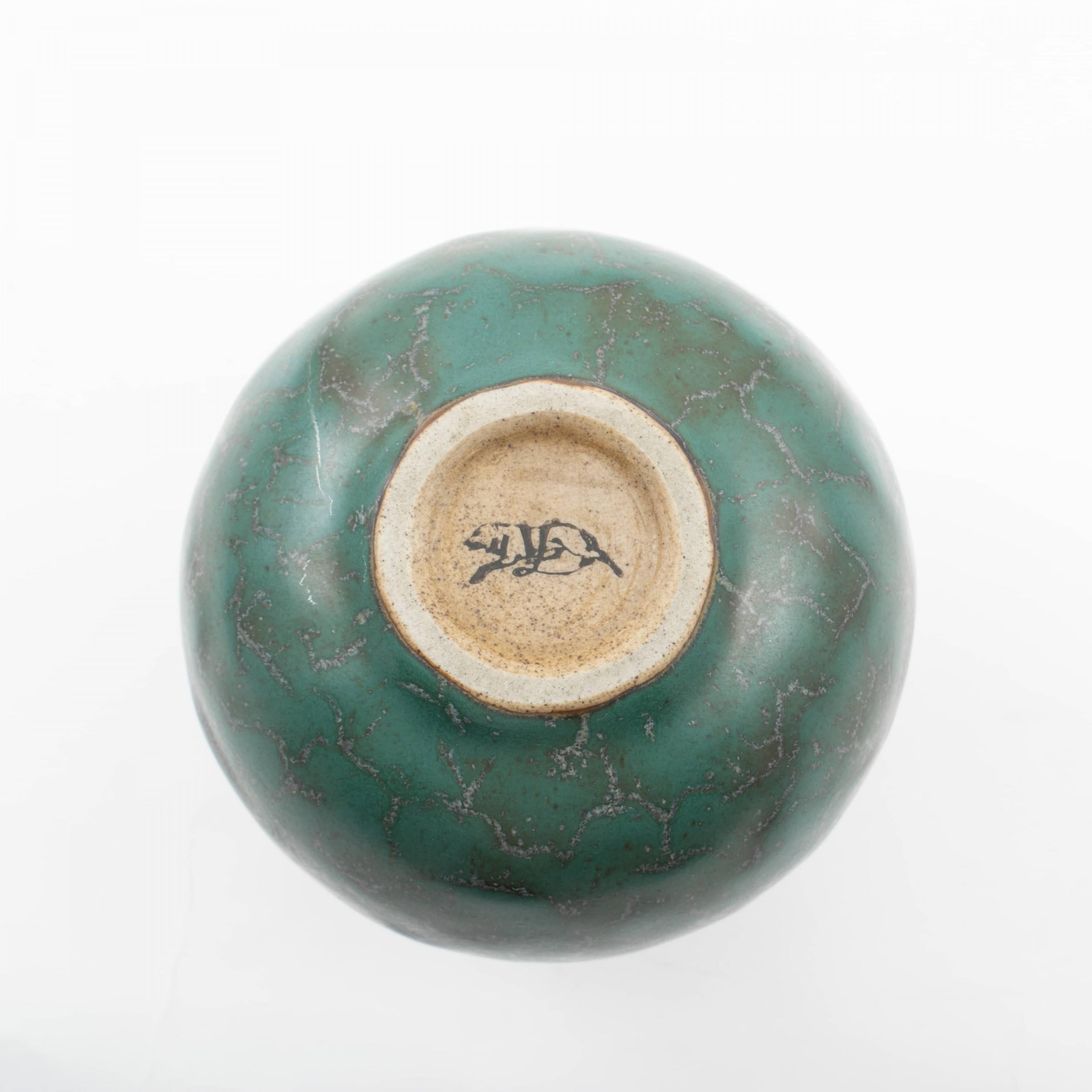 20th Century Louis Lourioux Turquoise Stoneware Vase For Sale