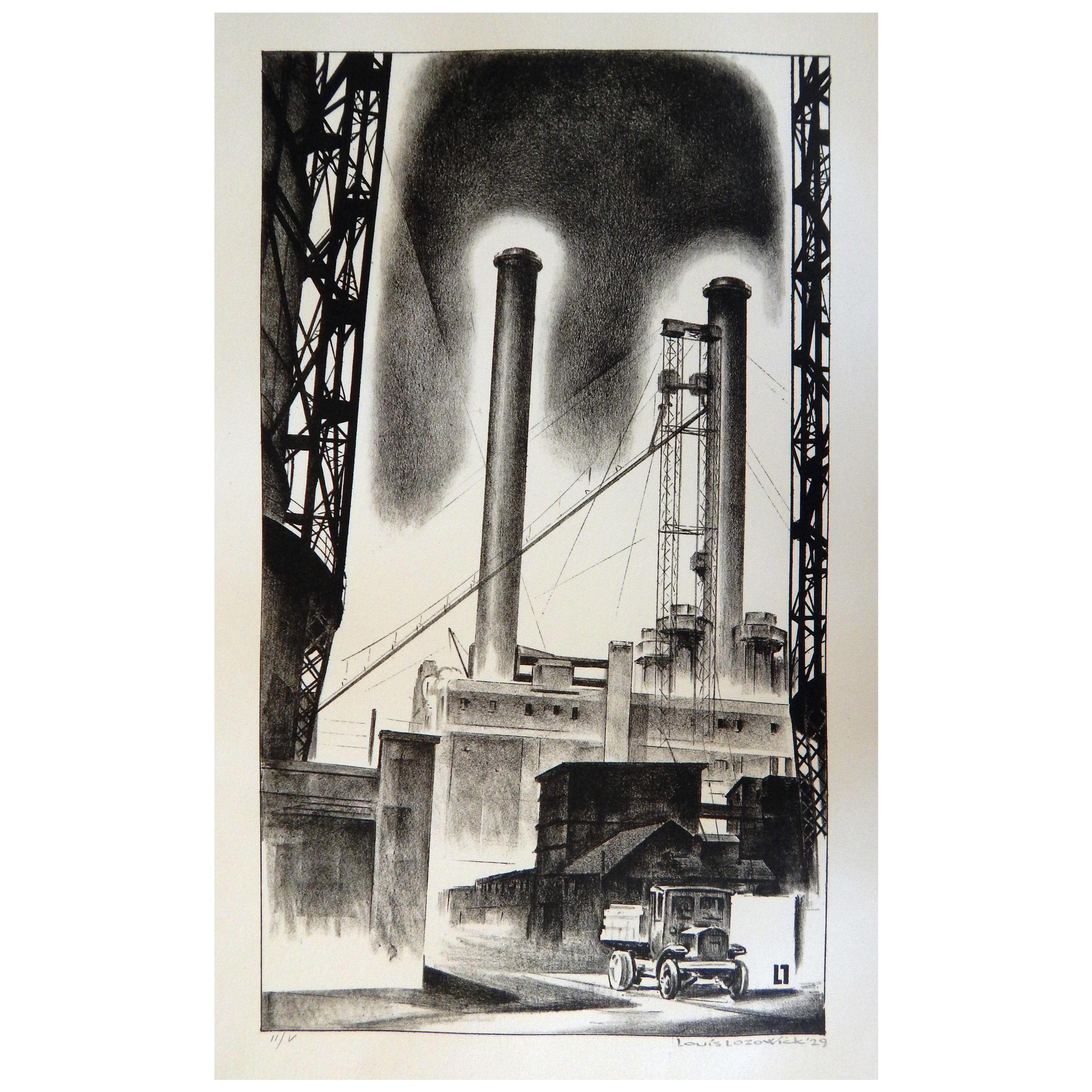 Louis Lozowick Original Lithograph, 1929, "Edison Plant"