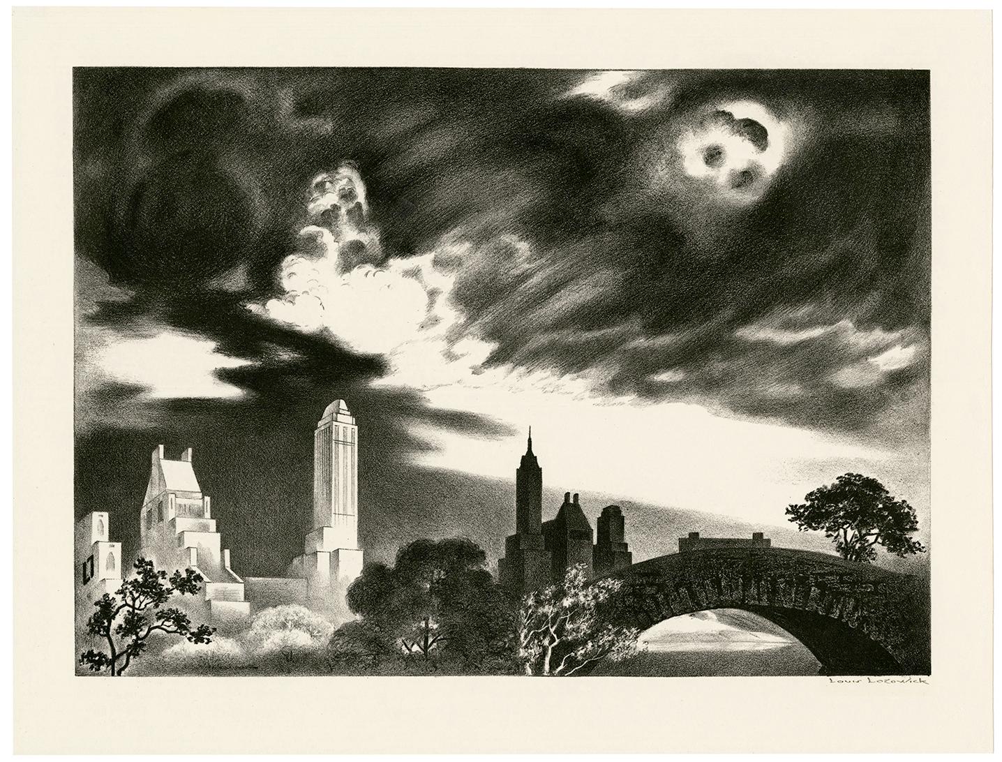 Angry Skies (Andante Cantabile) - Central Park, New York City – Print von Louis Lozowick