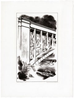 "Bridges" — Rara litografia firmata in stile precisionista