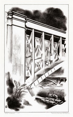« Bridges » — Lithographie rare signée d'un artiste du mouvement précisionniste