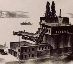 Louis Lozowick Lápiz litografía original firmada "Bolsillos de carbón"