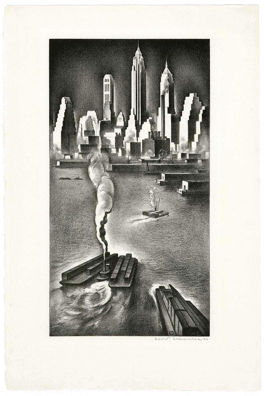 'Mural Study: Lower Manhattan' — WPA Era Precisionism - Print by Louis Lozowick