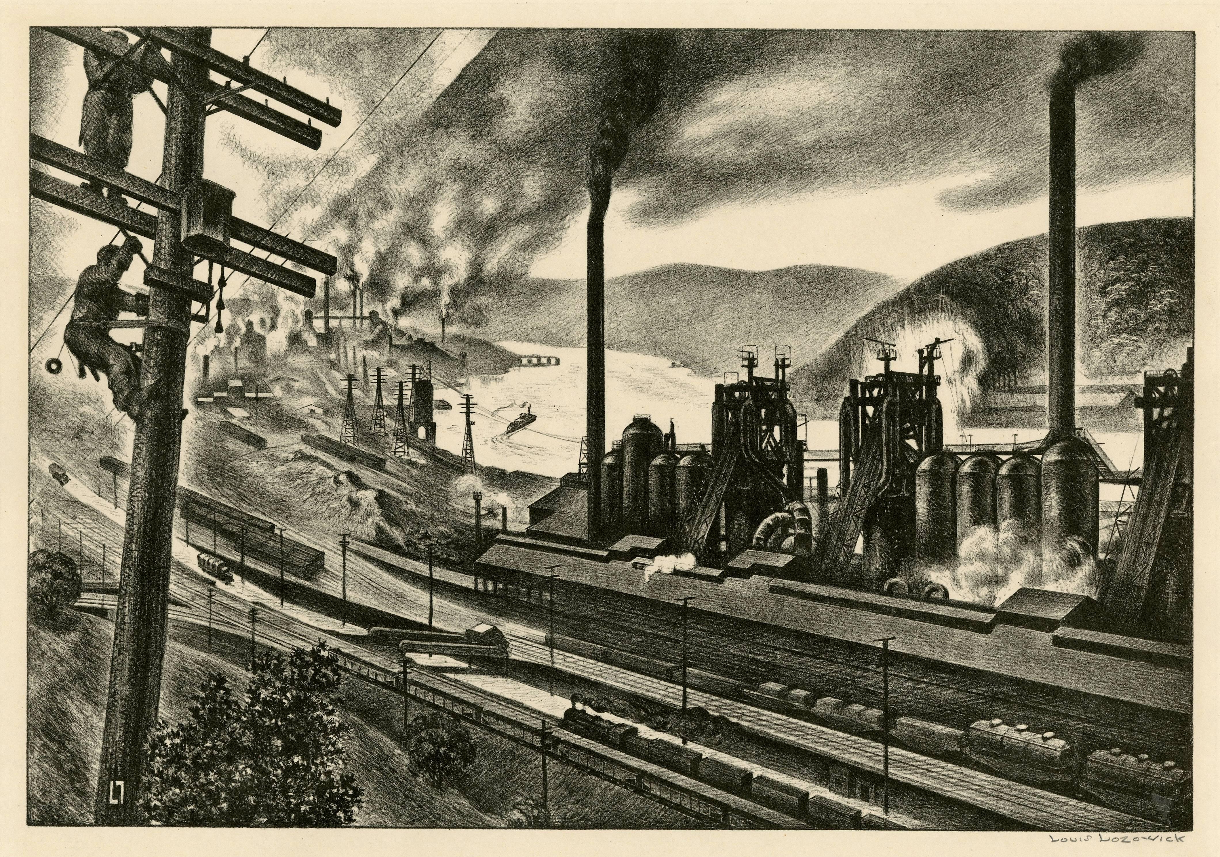 Louis Lozowick Landscape Print - Steel Valley