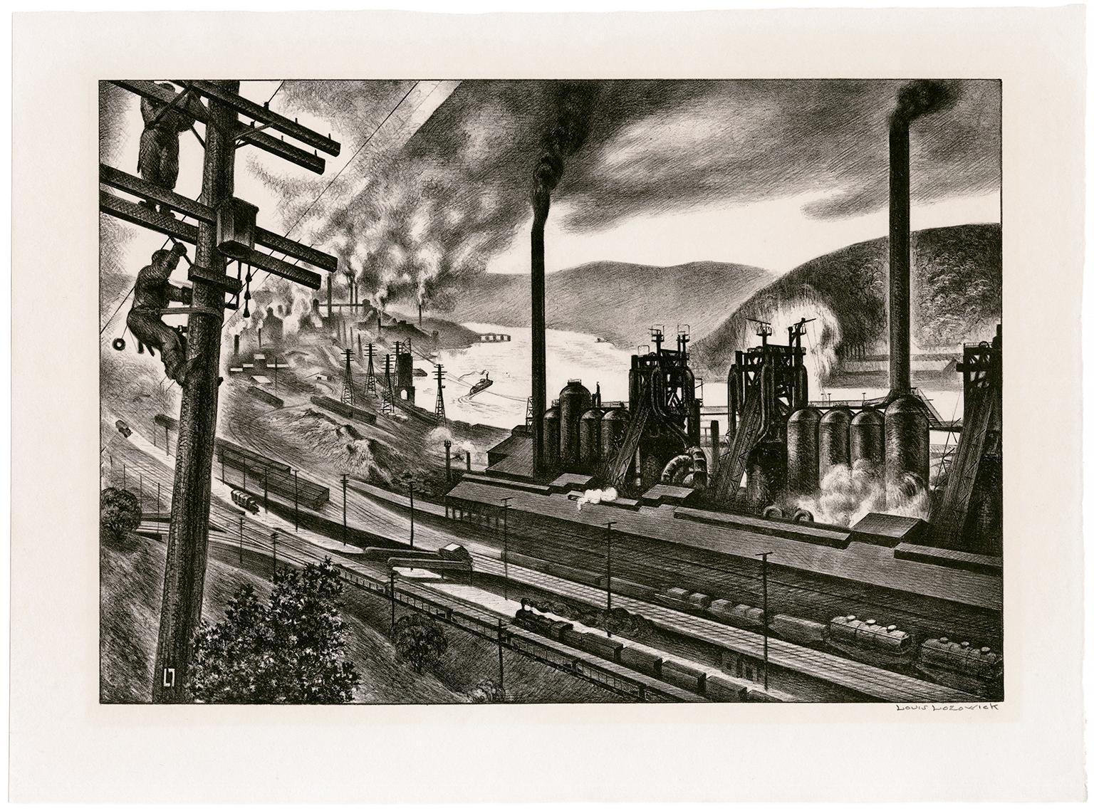 Steel Valley —Mid-Century Modernism - Print by Louis Lozowick