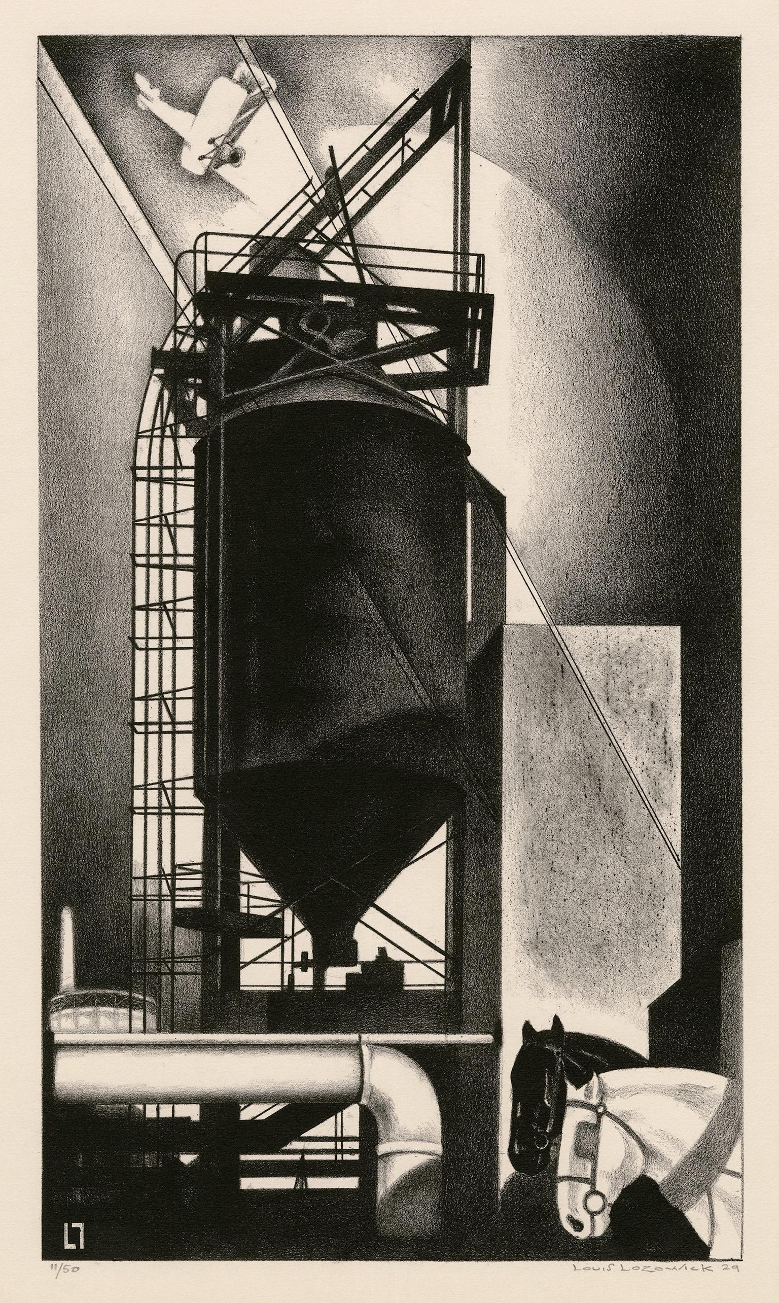 Louis Lozowick Figurative Print - 'Tanks #1' — 1920s American Precisionism