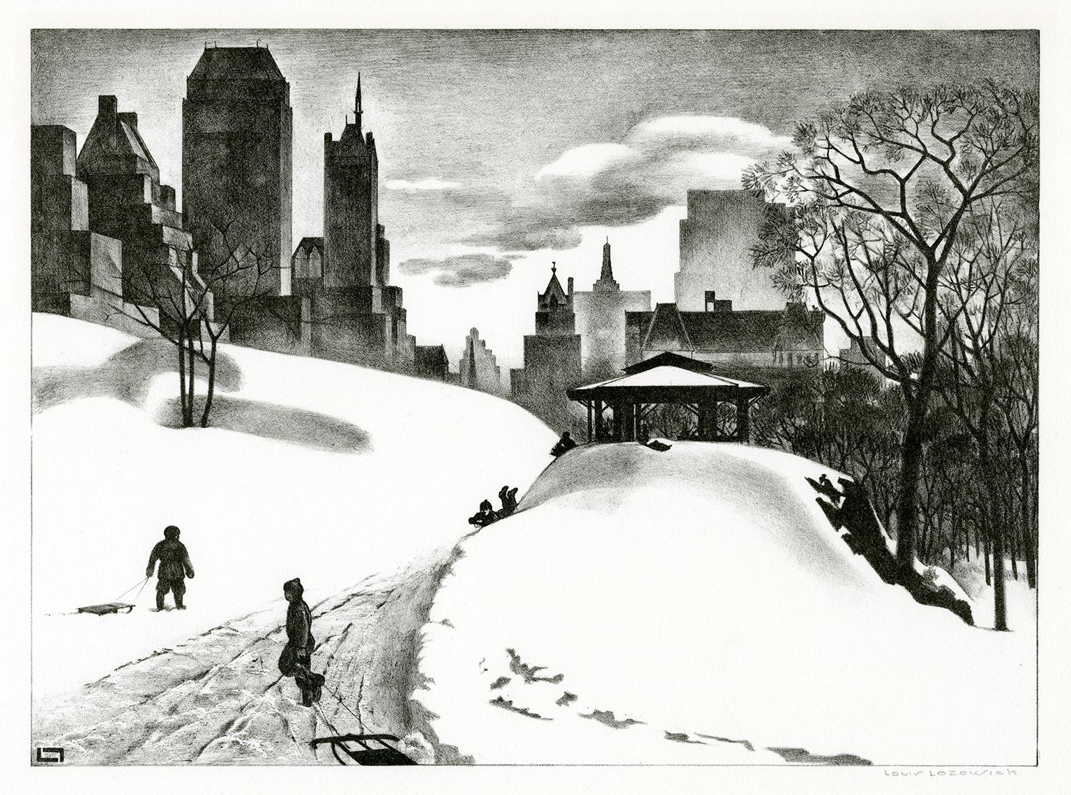 Louis Lozowick Landscape Print - Winter Fun