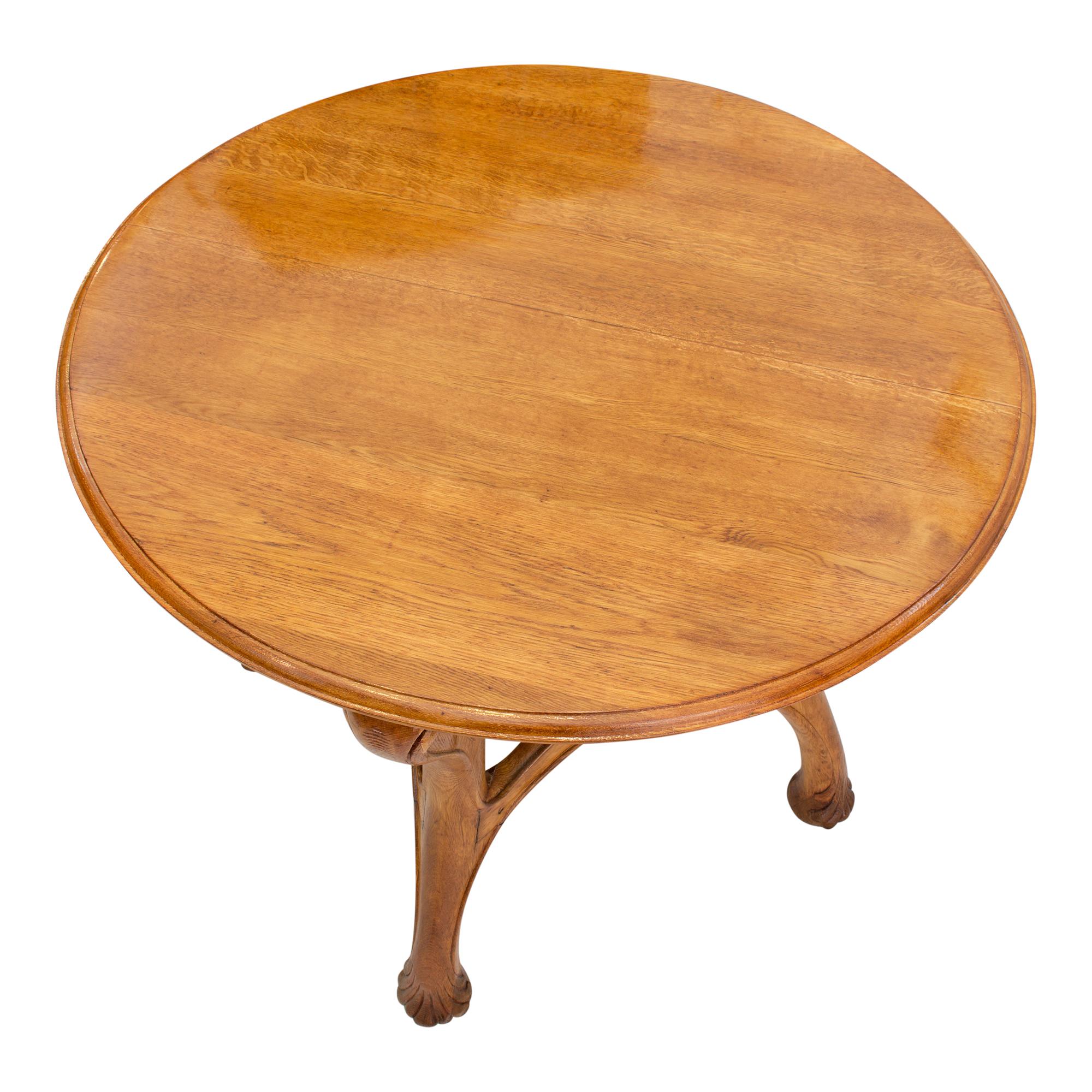 French Louis Majorelle Art Nouveau Oak Round Table