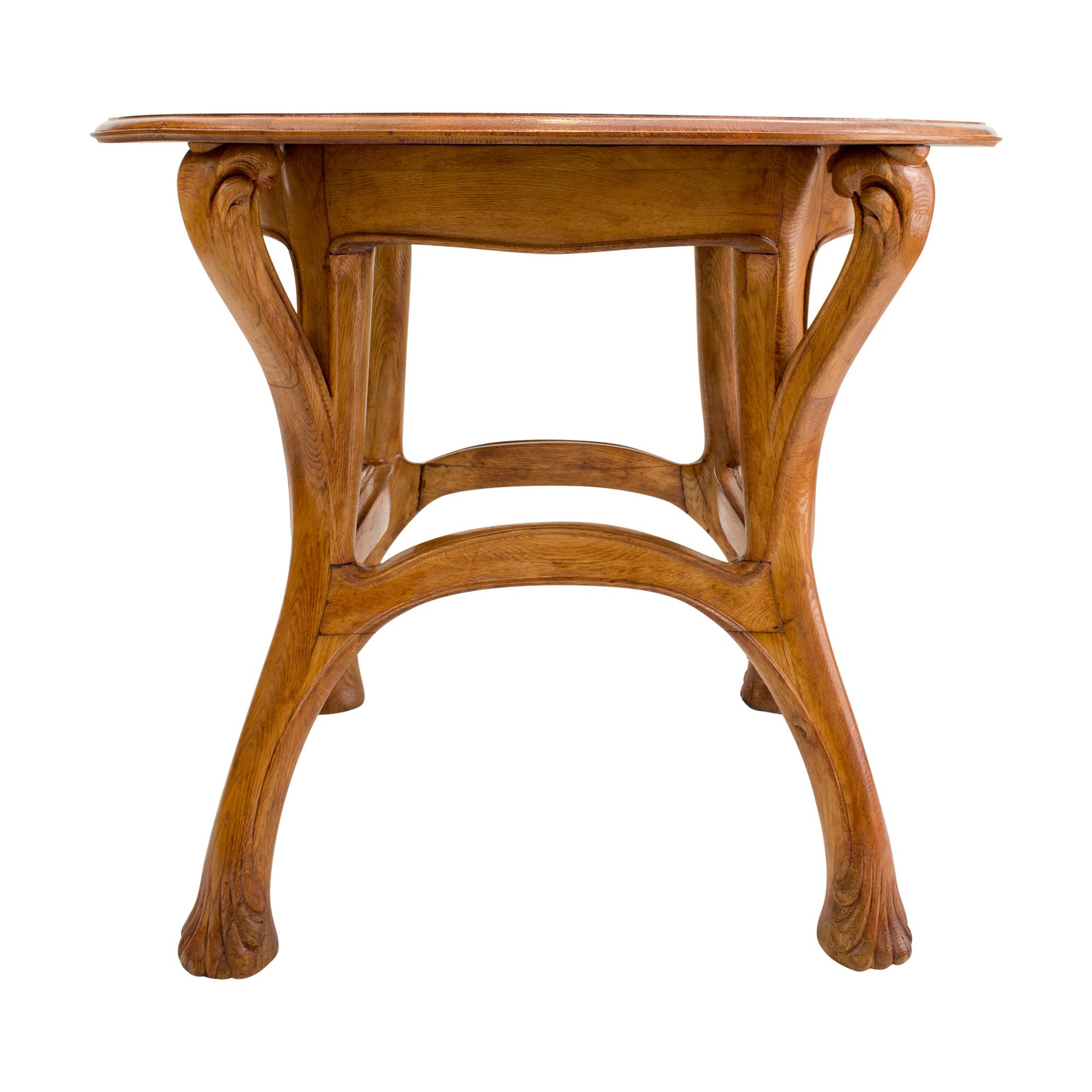 Polished Louis Majorelle Art Nouveau Oak Round Table