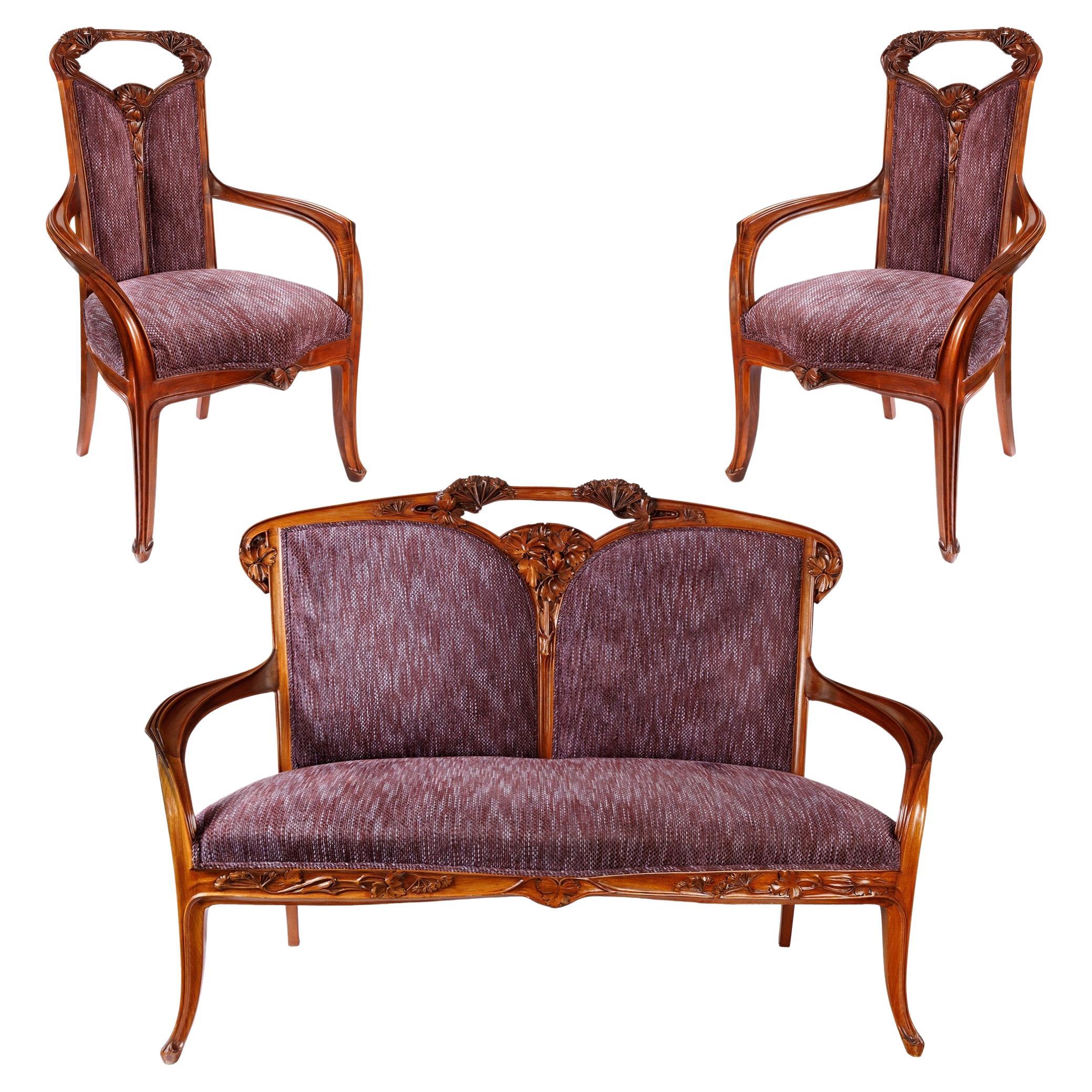 Sillón y sillones Louis Majorelle Art Nouveau "Ombellifères en venta