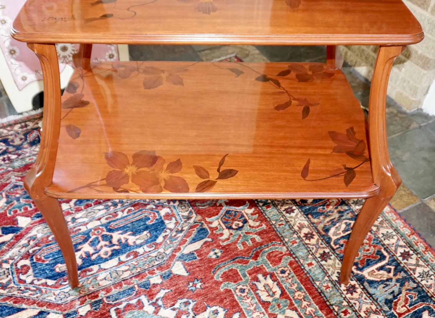 Louis Majorelle Art Nouveau Two Tier Marquetry Table In Good Condition For Sale In Dallas, TX