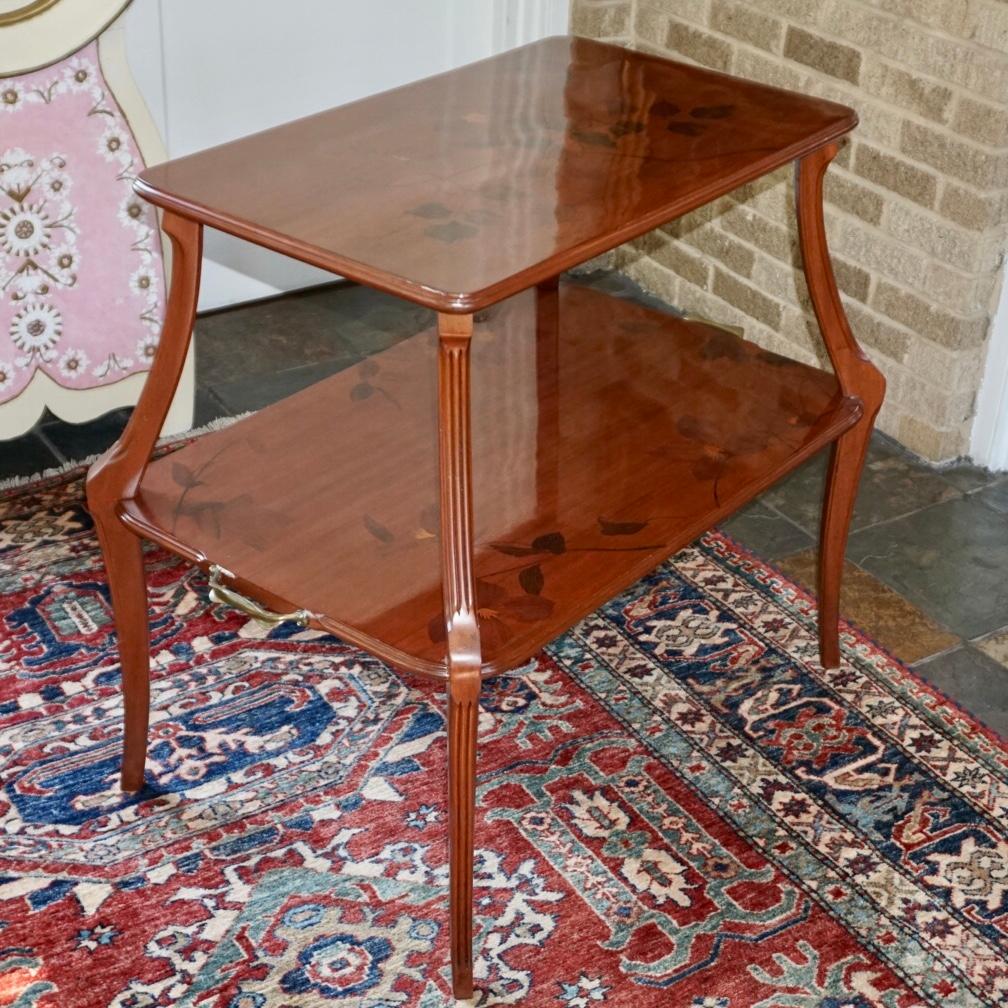 Louis Majorelle Art Nouveau Two Tier Marquetry Table For Sale 1