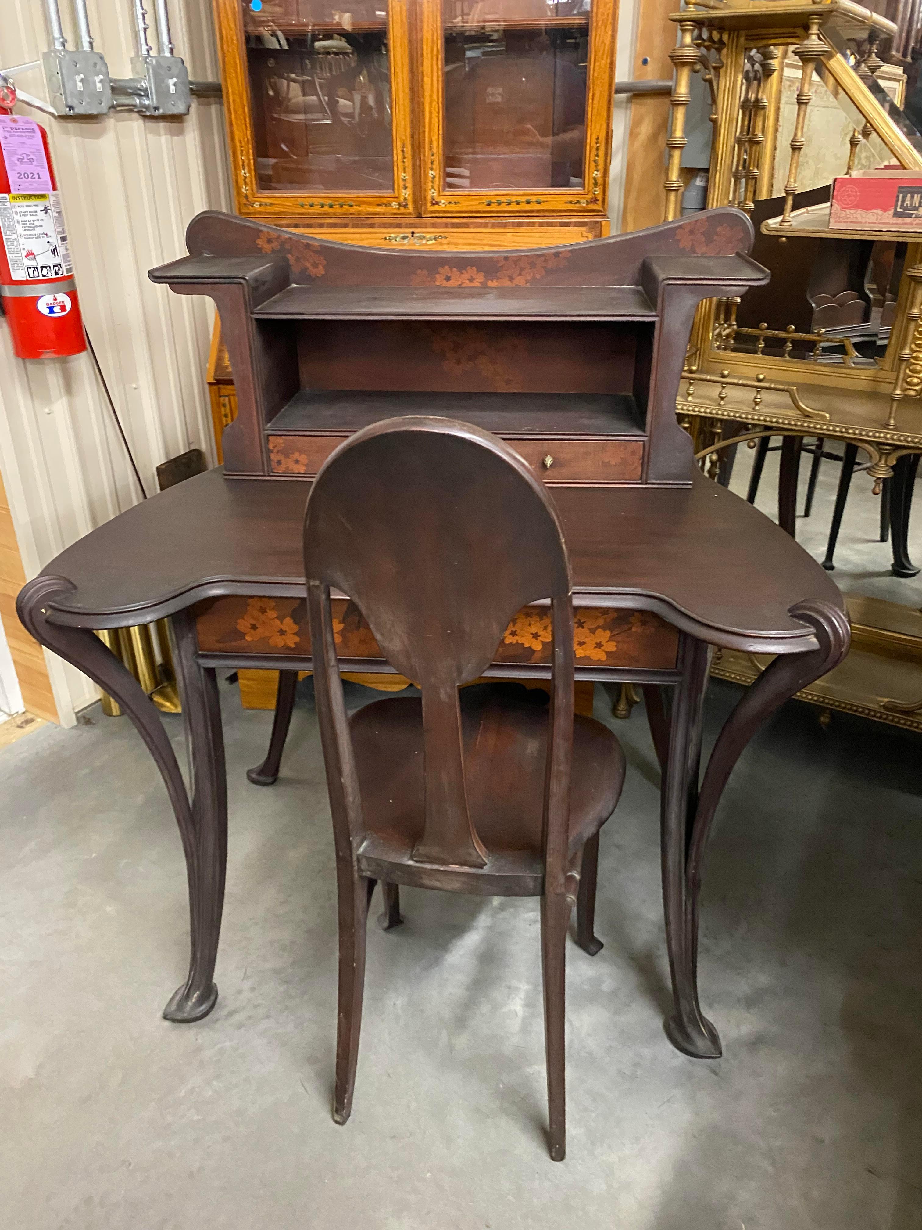 Louis Majorelle Art Nouveau Writing Desk with Rare Matching Chair 7