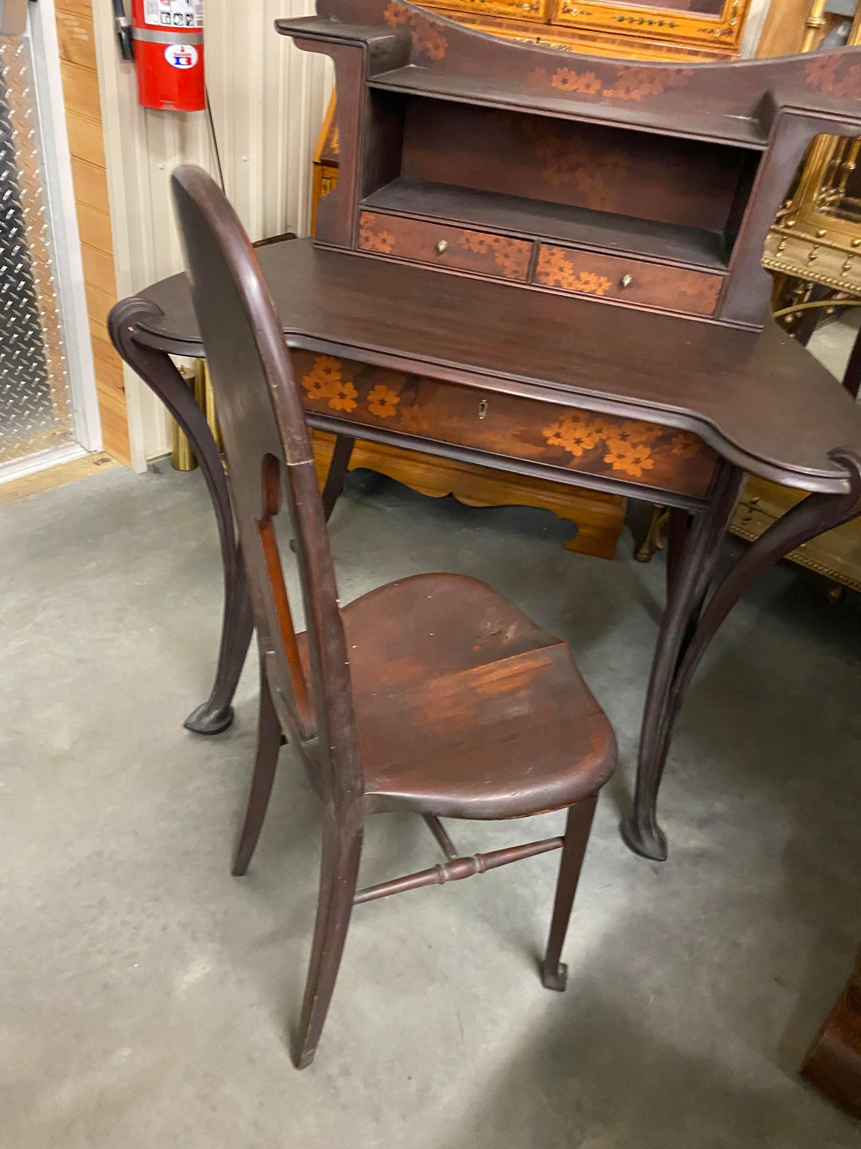 Louis Majorelle Art Nouveau Writing Desk with Rare Matching Chair 8