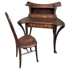 Schreibtisch im Art nouveau-Stil von Louis Majorelle mit seltenem, passendem Stuhl