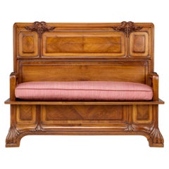 Antique Louis Majorelle Aux Alges Carved Mahogany Bench