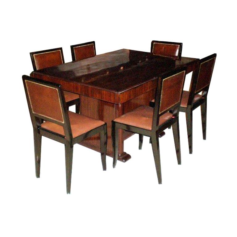 Louis Majorelle Deco Dining Table and 6 Chairs For Sale