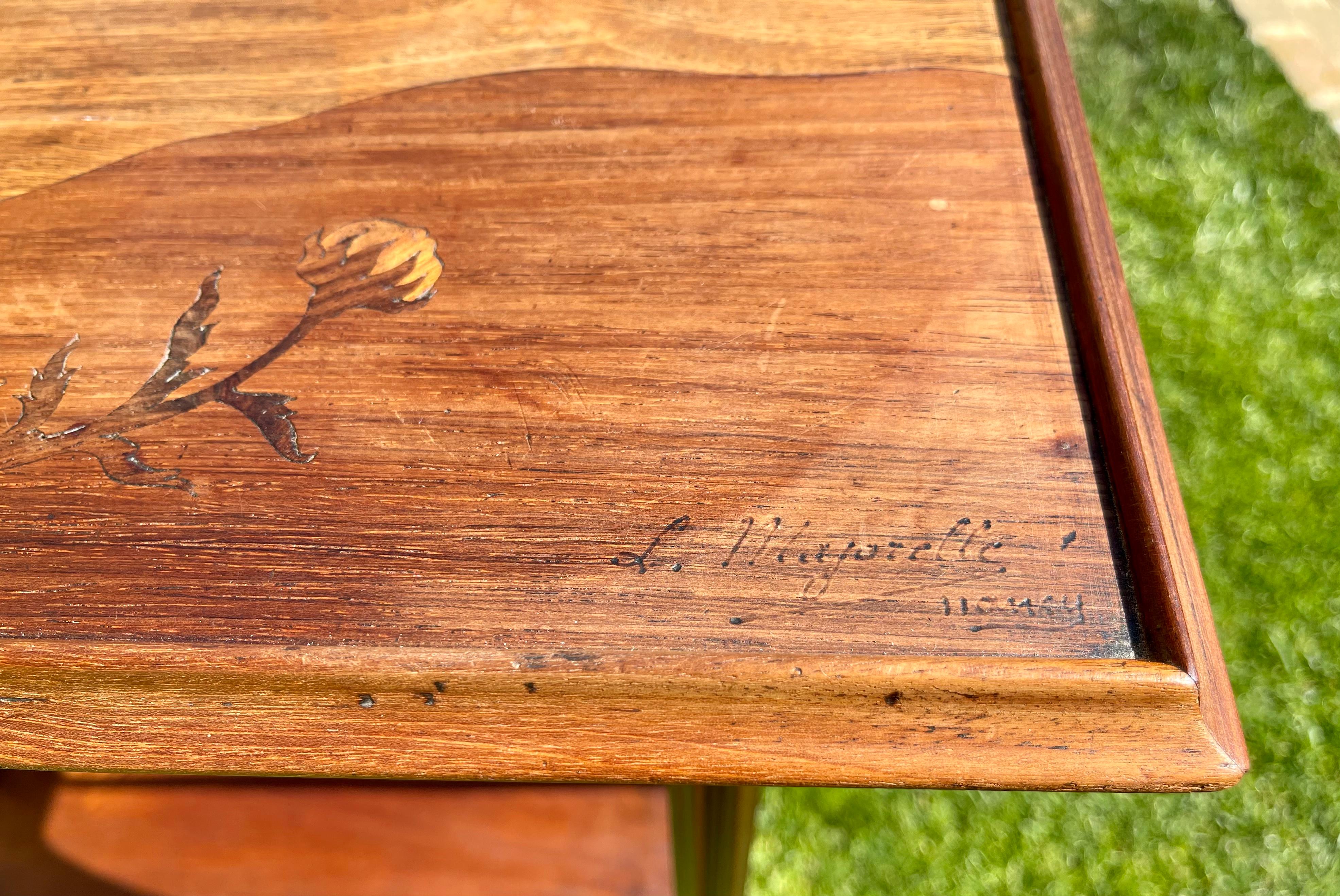 Louis Majorelle, Mahogany and Marquetry Little Table, Art Nouveau Style For Sale 5