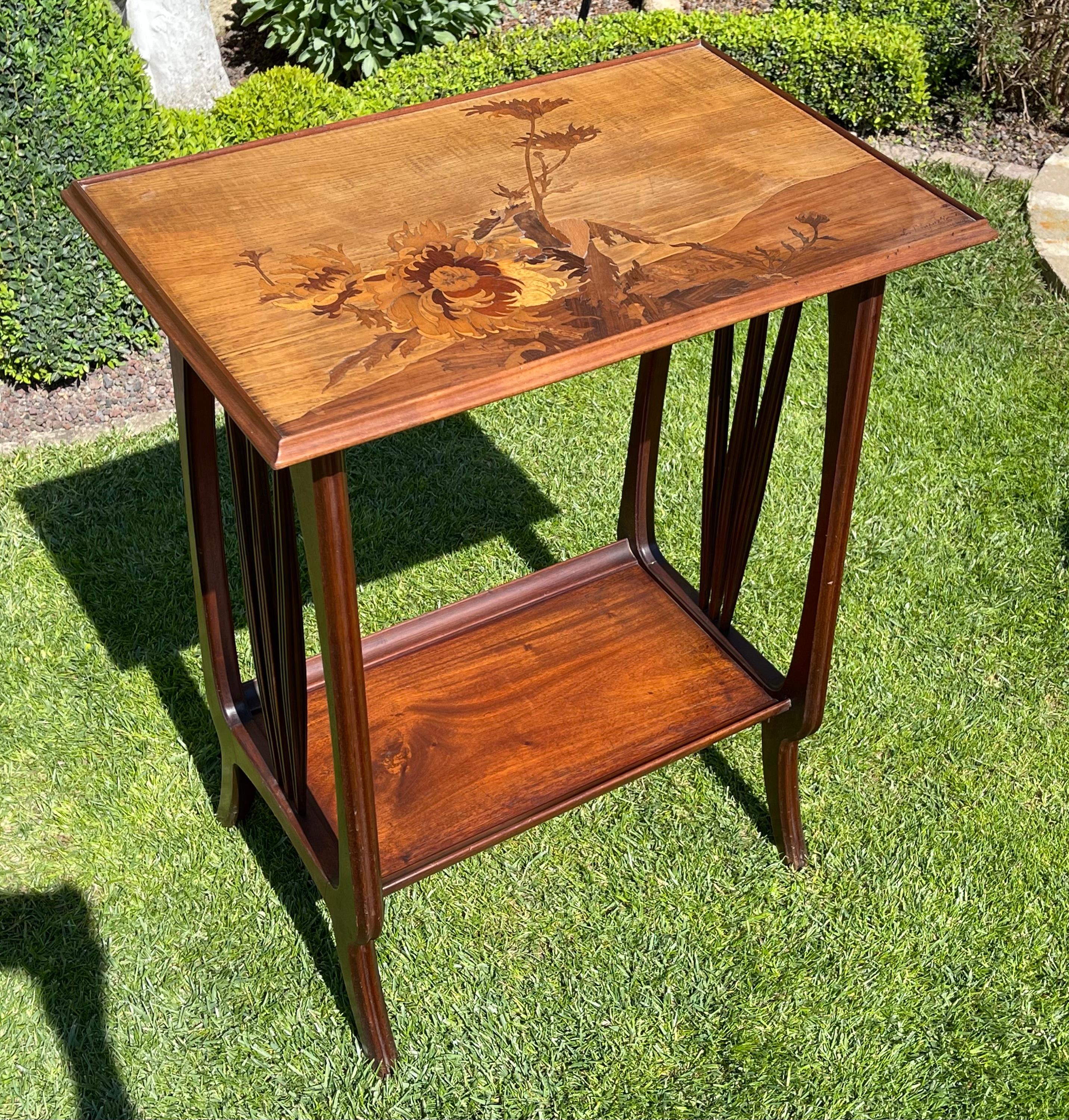 French Louis Majorelle, Mahogany and Marquetry Little Table, Art Nouveau Style For Sale