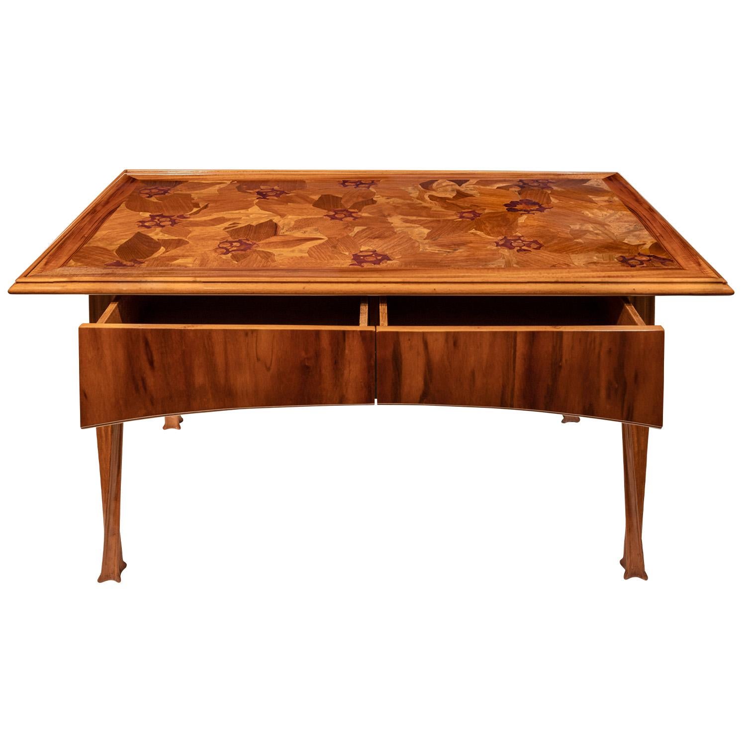 Hand-Crafted Louis Majorelle Rare Writing Desk with Botanical Inlays ca. 1900 (Signed) For Sale