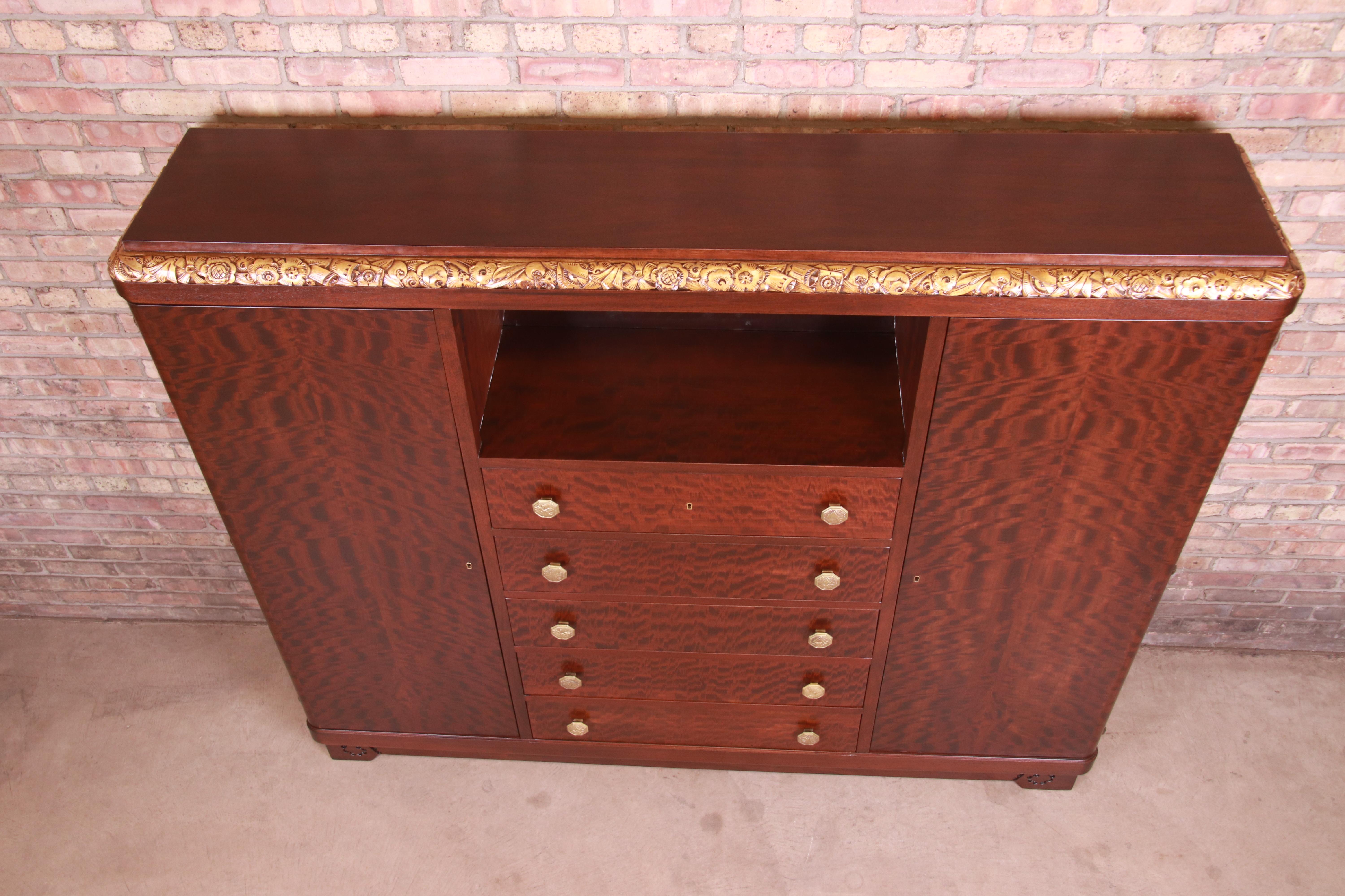 Louis Majorelle Signed Art Nouveau Burled Mahogany Bar Cabinet, Newly Restored For Sale 10